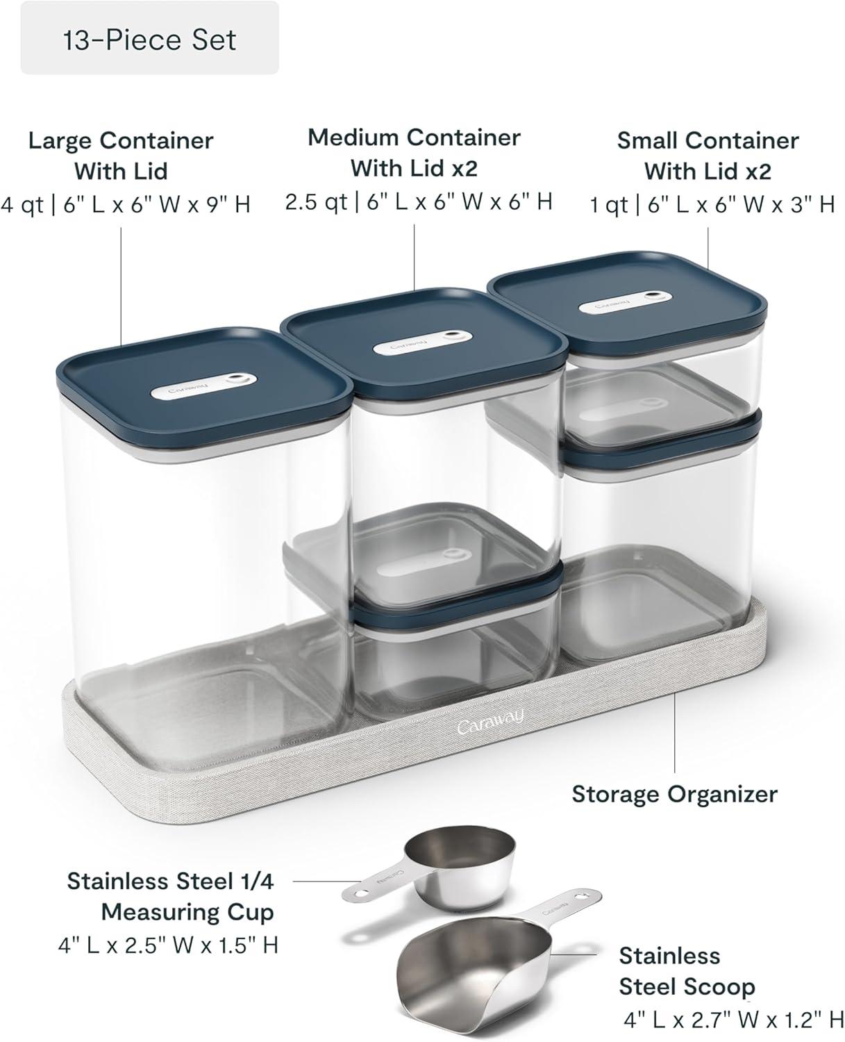 imageCaraway 13Piece Glass Airtight Food Storage Containers with Lids NonToxic BPAFree Kitchen Storage Containers Stackable SpaceSaving Airtight Containers for Dry Goods and More SageNavy