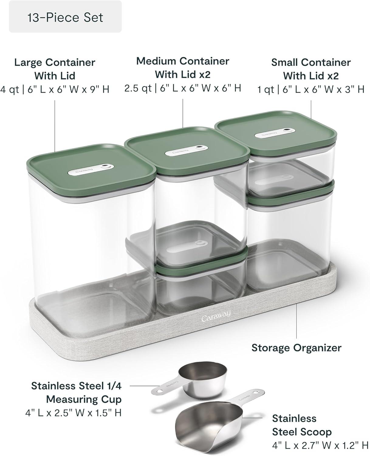 imageCaraway 13Piece Glass Airtight Food Storage Containers with Lids NonToxic BPAFree Kitchen Storage Containers Stackable SpaceSaving Airtight Containers for Dry Goods and More SageSage
