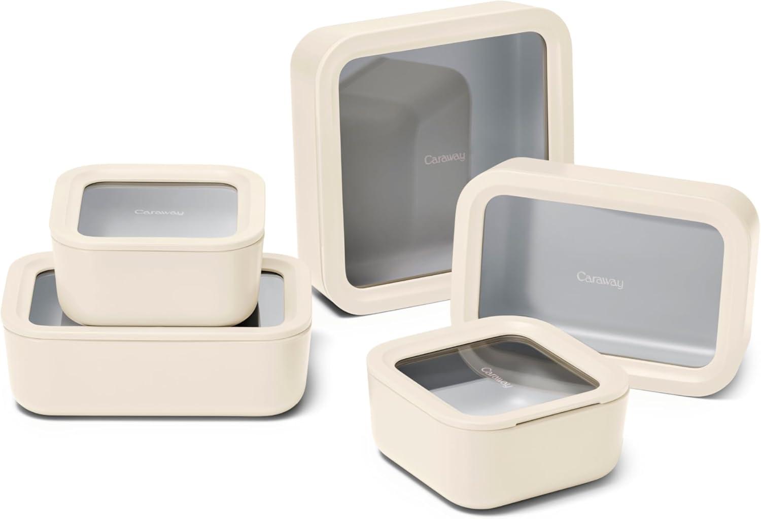 imageCaraway 13pc Glass Food Storage Container Set Easy to Store Non Toxic Lunch Box with Glass Lids Includes Storage Organizer SageCream