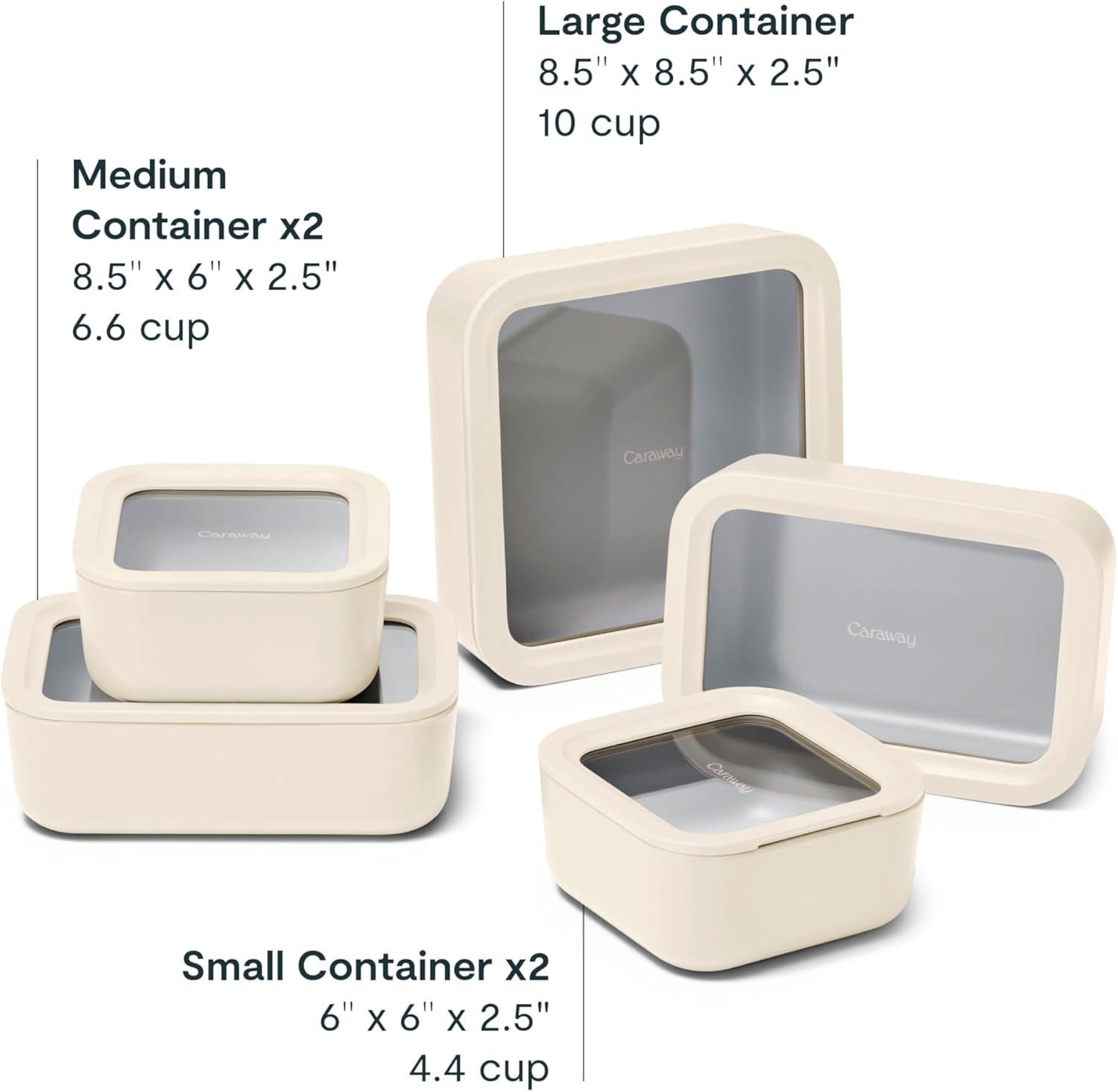 imageCaraway 13pc Glass Food Storage Container Set Easy to Store Non Toxic Lunch Box with Glass Lids Includes Storage Organizer SageCream