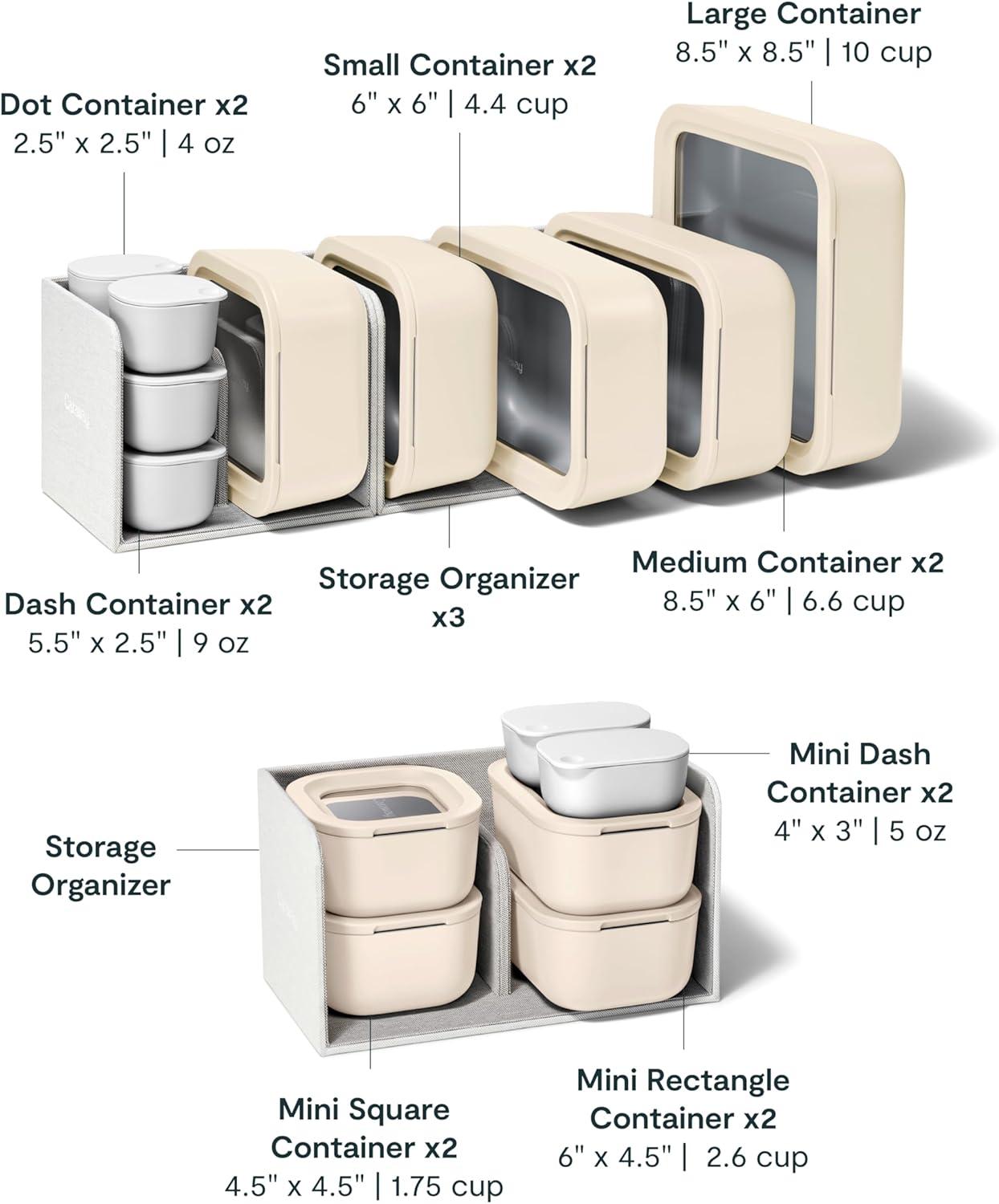 imageCaraway 13pc Glass Food Storage Container Set Easy to Store Non Toxic Lunch Box with Glass Lids Includes Storage Organizer SageCream