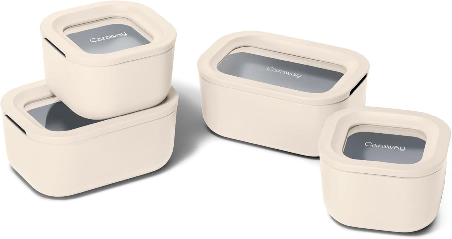 imageCaraway 13pc Glass Food Storage Container Set Easy to Store Non Toxic Lunch Box with Glass Lids Includes Storage Organizer SageCream
