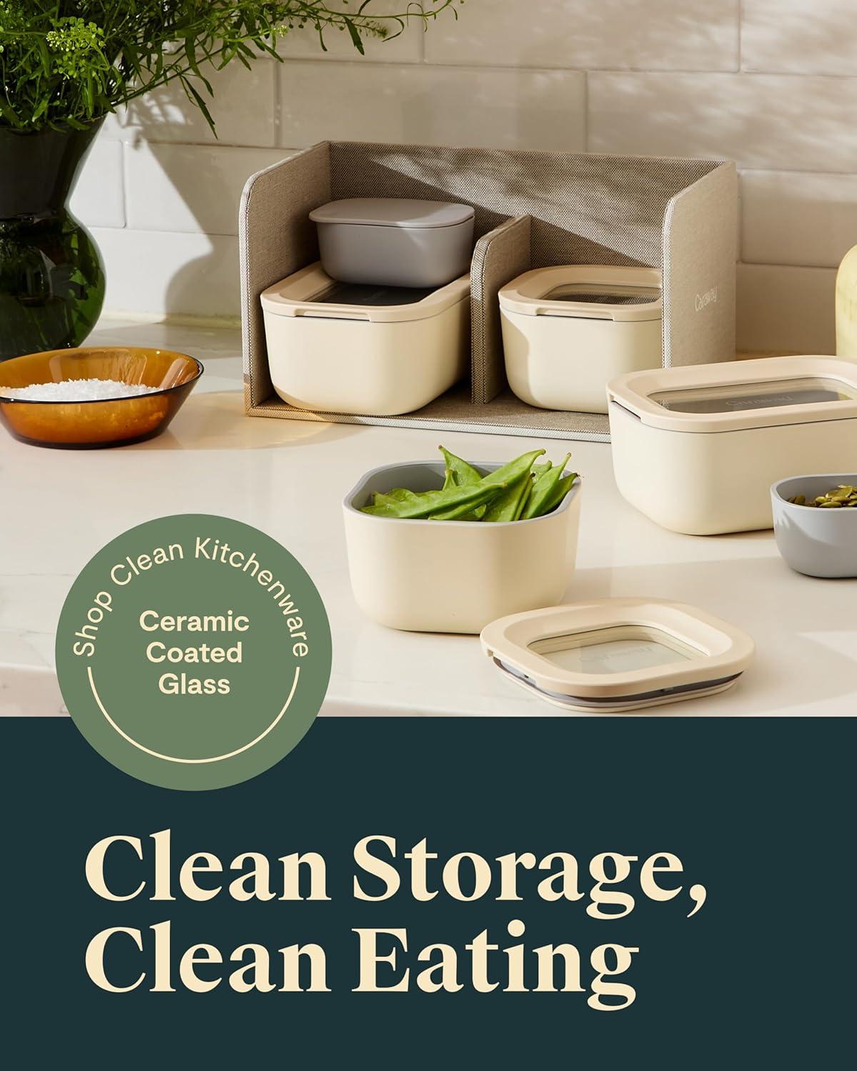 imageCaraway 13pc Glass Food Storage Container Set Easy to Store Non Toxic Lunch Box with Glass Lids Includes Storage Organizer SageCream