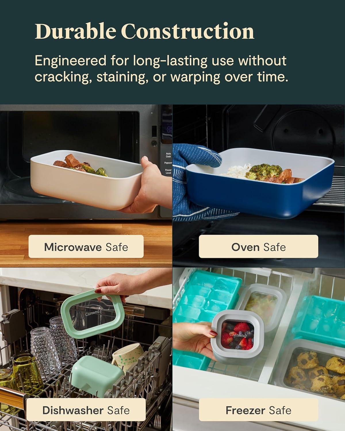 imageCaraway 13pc Glass Food Storage Container Set Easy to Store Non Toxic Lunch Box with Glass Lids Includes Storage Organizer SageCream