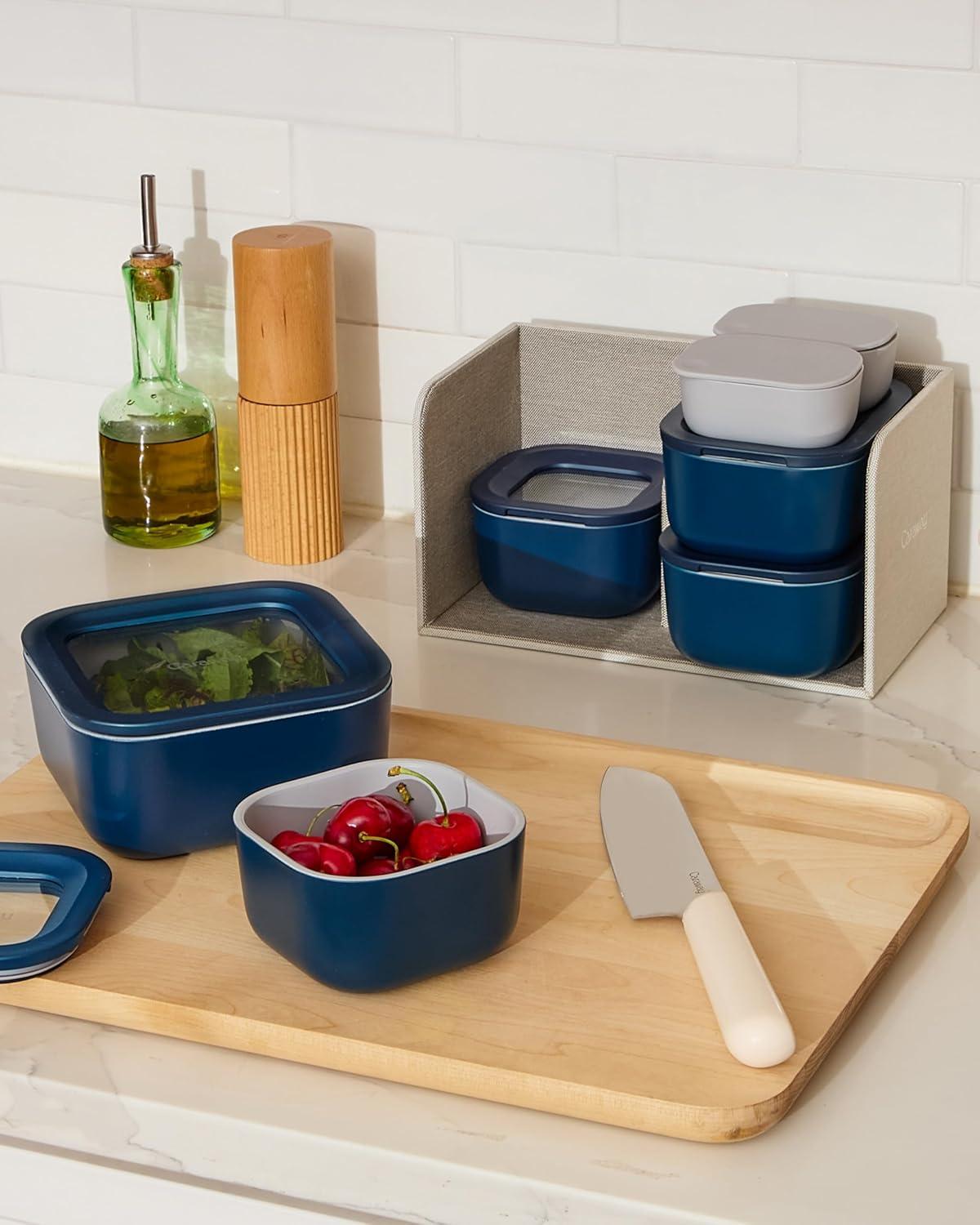 imageCaraway 13pc Glass Food Storage Container Set Easy to Store Non Toxic Lunch Box with Glass Lids Includes Storage Organizer SageGray
