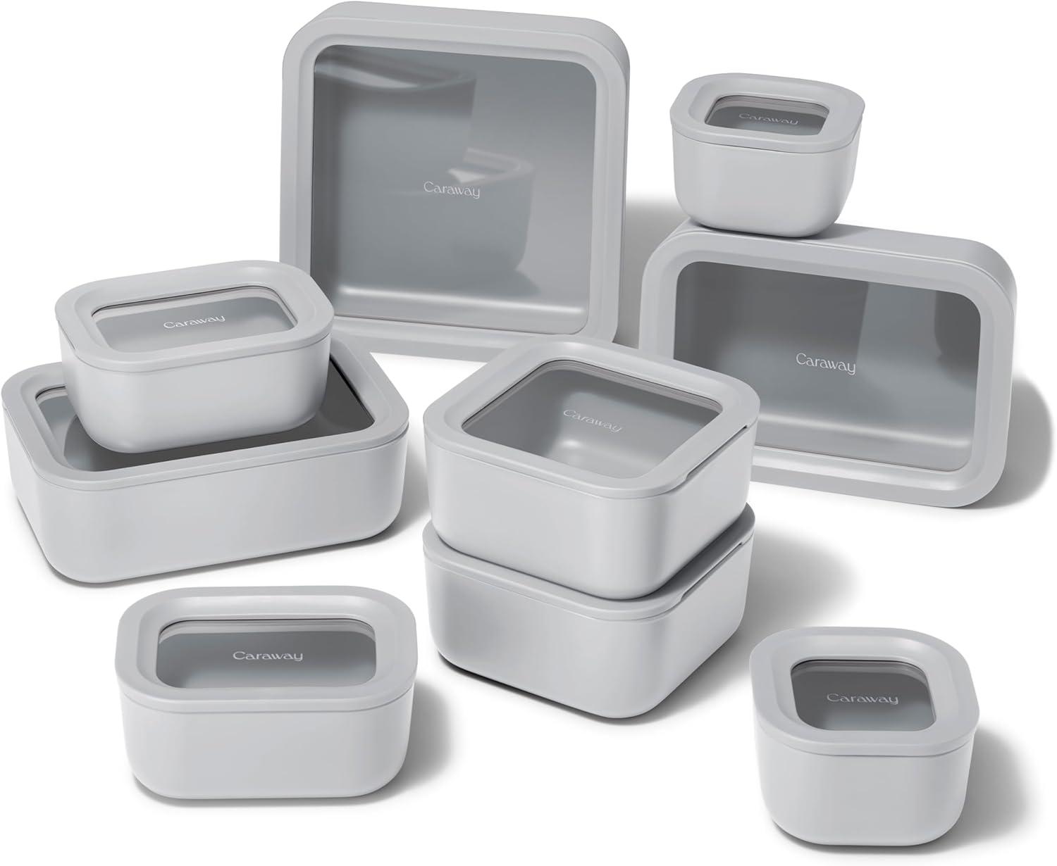 imageCaraway 13pc Glass Food Storage Container Set Easy to Store Non Toxic Lunch Box with Glass Lids Includes Storage Organizer SageGray