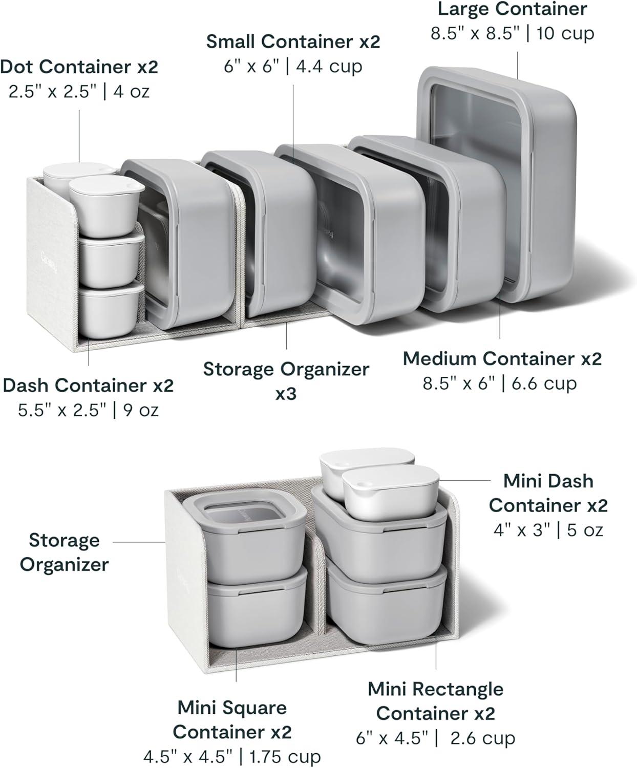 imageCaraway 13pc Glass Food Storage Container Set Easy to Store Non Toxic Lunch Box with Glass Lids Includes Storage Organizer SageGray