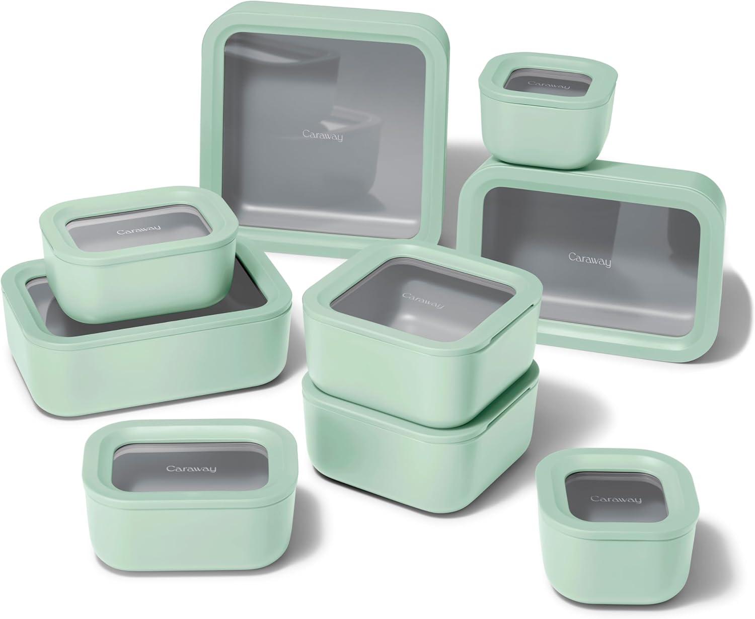 imageCaraway 13pc Glass Food Storage Container Set Easy to Store Non Toxic Lunch Box with Glass Lids Includes Storage Organizer SageMist