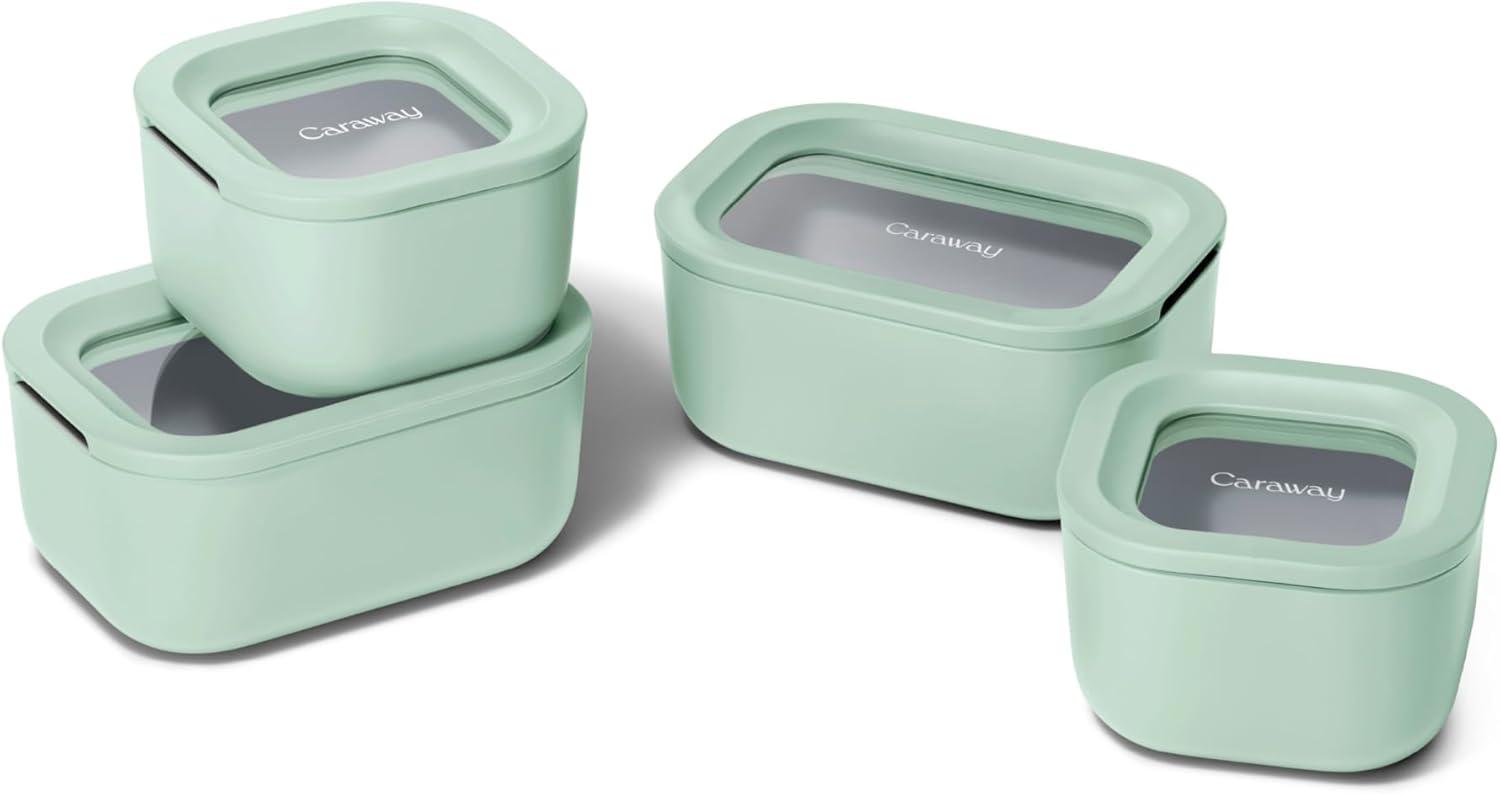imageCaraway 13pc Glass Food Storage Container Set Easy to Store Non Toxic Lunch Box with Glass Lids Includes Storage Organizer SageMist