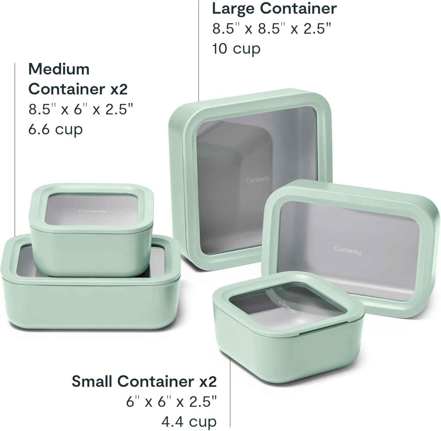 imageCaraway 13pc Glass Food Storage Container Set Easy to Store Non Toxic Lunch Box with Glass Lids Includes Storage Organizer SageMist