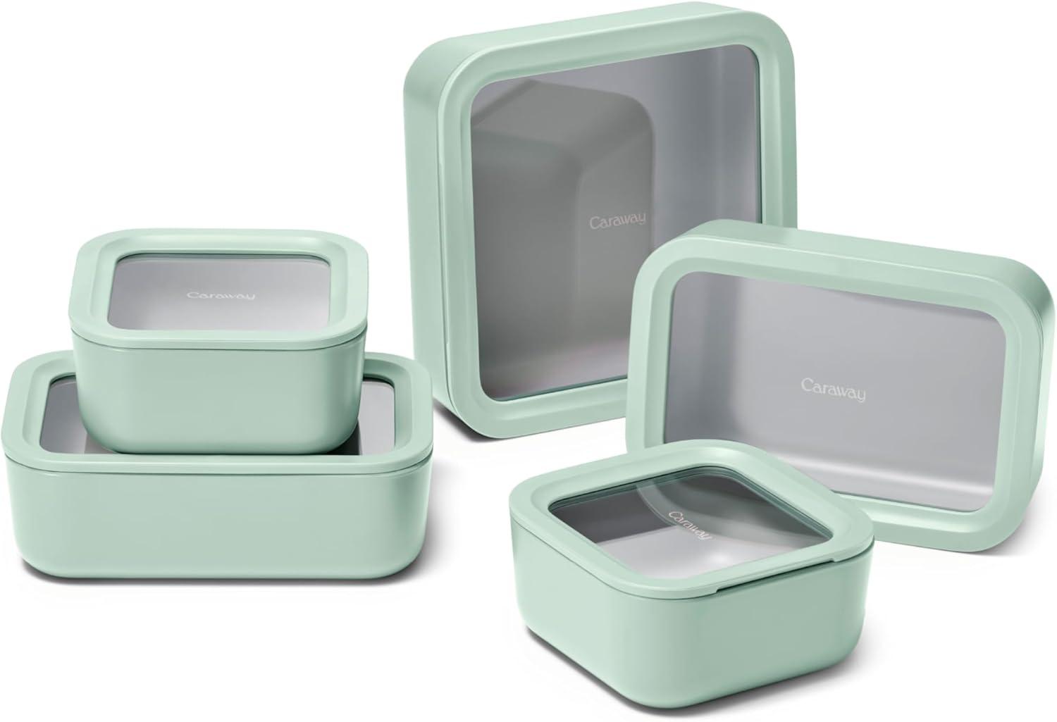 imageCaraway 13pc Glass Food Storage Container Set Easy to Store Non Toxic Lunch Box with Glass Lids Includes Storage Organizer SageMist