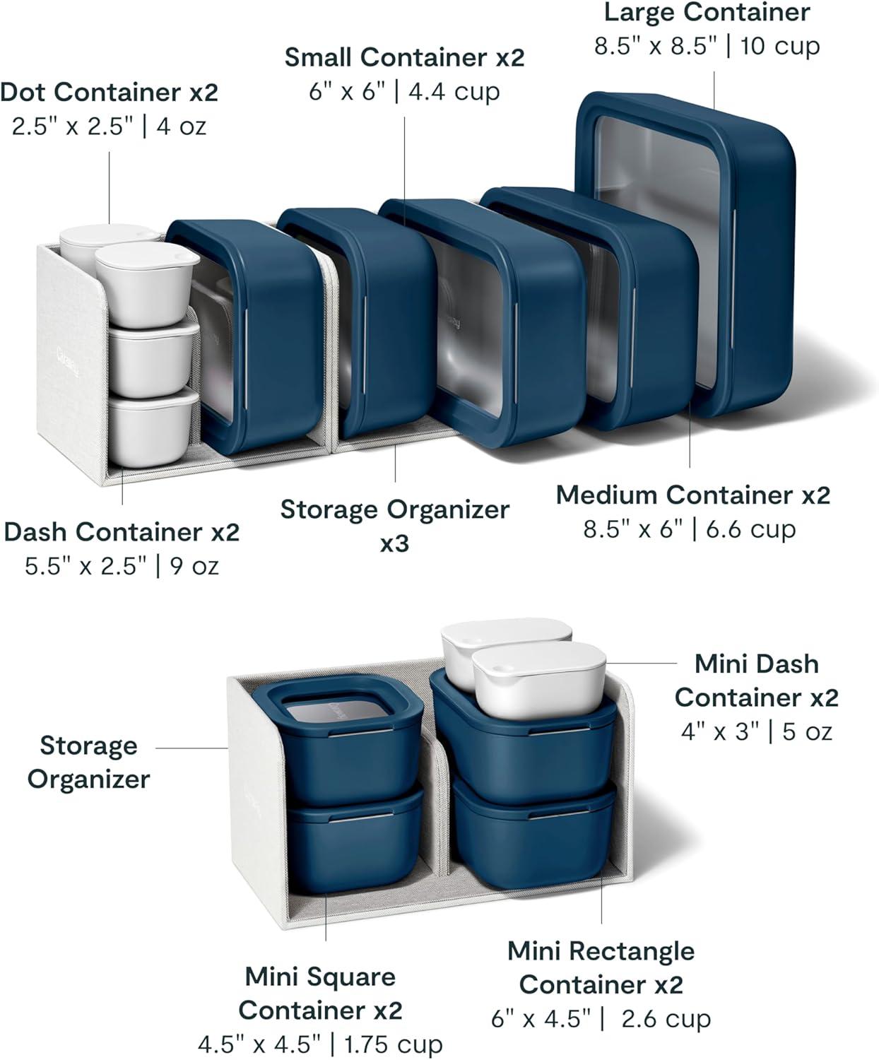 imageCaraway 13pc Glass Food Storage Container Set Easy to Store Non Toxic Lunch Box with Glass Lids Includes Storage Organizer SageNavy