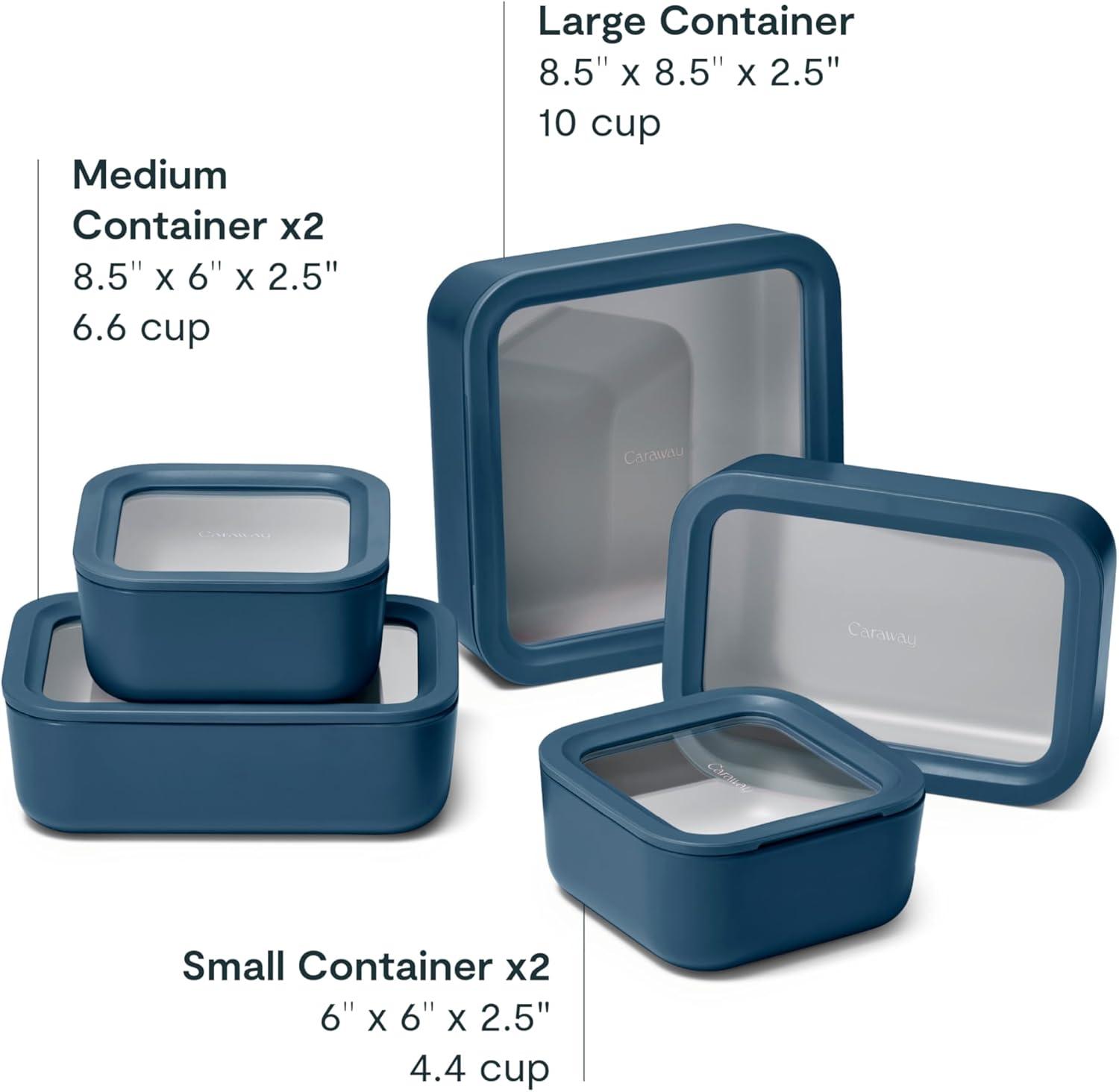 imageCaraway 13pc Glass Food Storage Container Set Easy to Store Non Toxic Lunch Box with Glass Lids Includes Storage Organizer SageNavy
