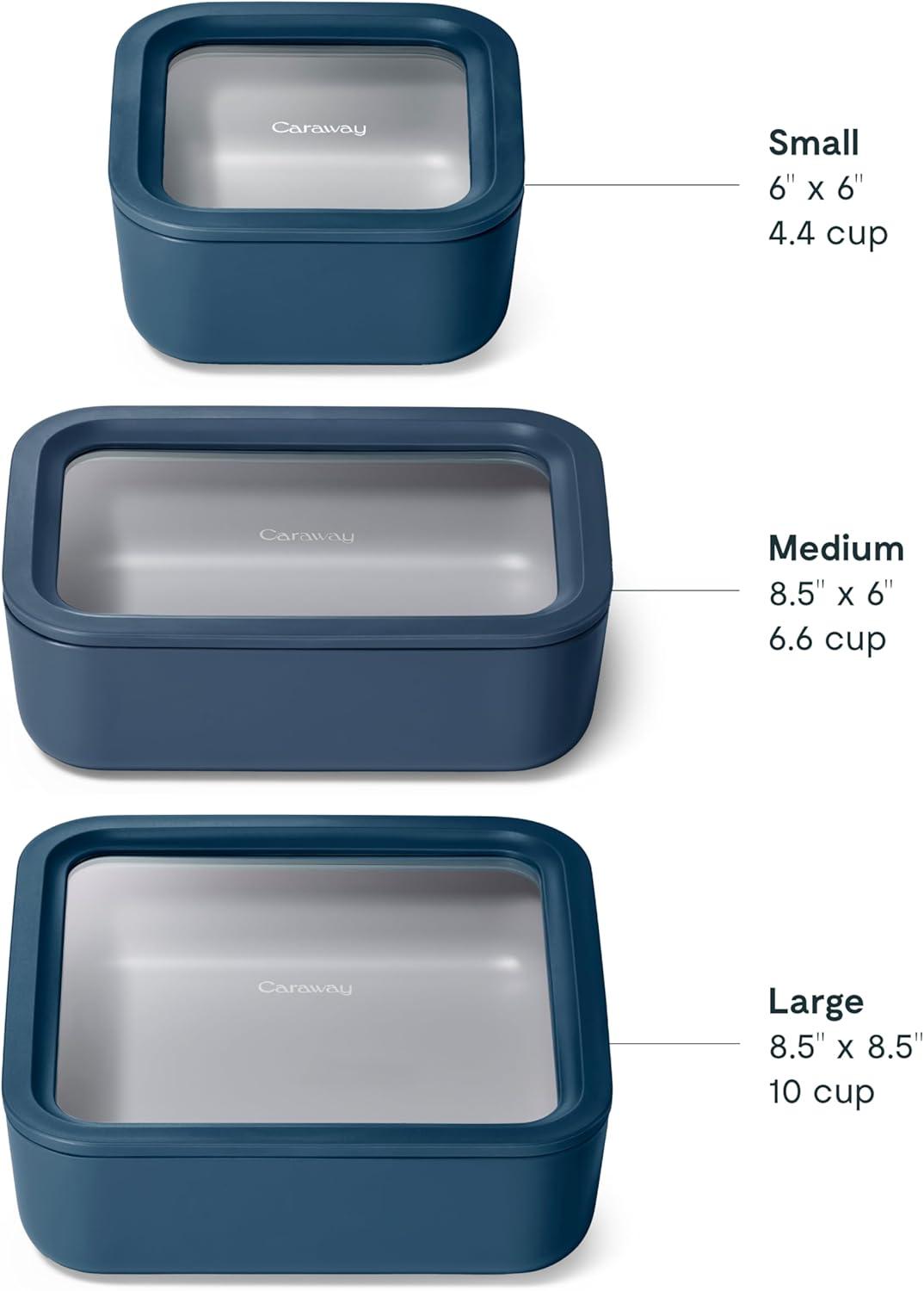 imageCaraway 13pc Glass Food Storage Container Set Easy to Store Non Toxic Lunch Box with Glass Lids Includes Storage Organizer SageNavy