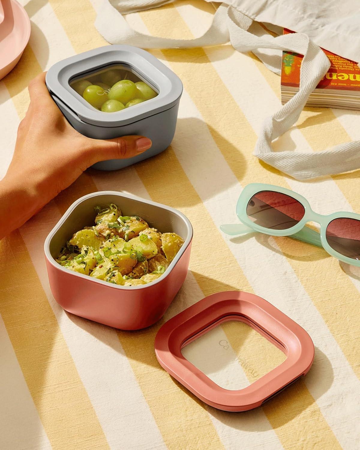 imageCaraway 13pc Glass Food Storage Container Set Easy to Store Non Toxic Lunch Box with Glass Lids Includes Storage Organizer SageNavy