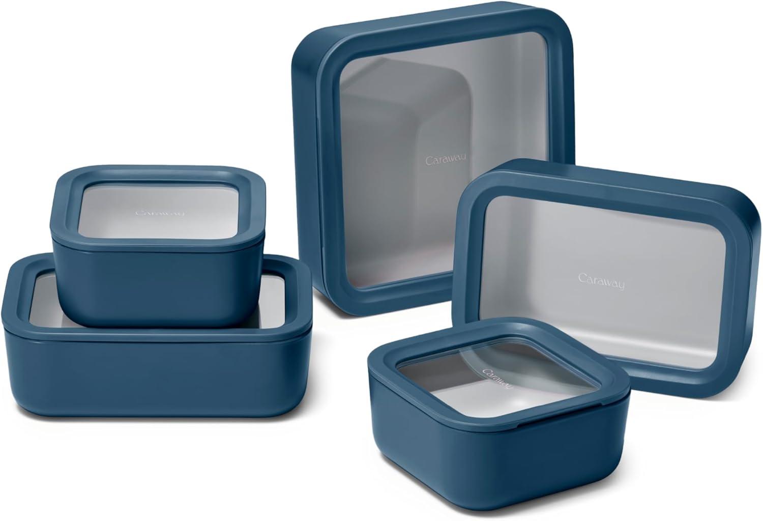 imageCaraway 13pc Glass Food Storage Container Set Easy to Store Non Toxic Lunch Box with Glass Lids Includes Storage Organizer SageNavy