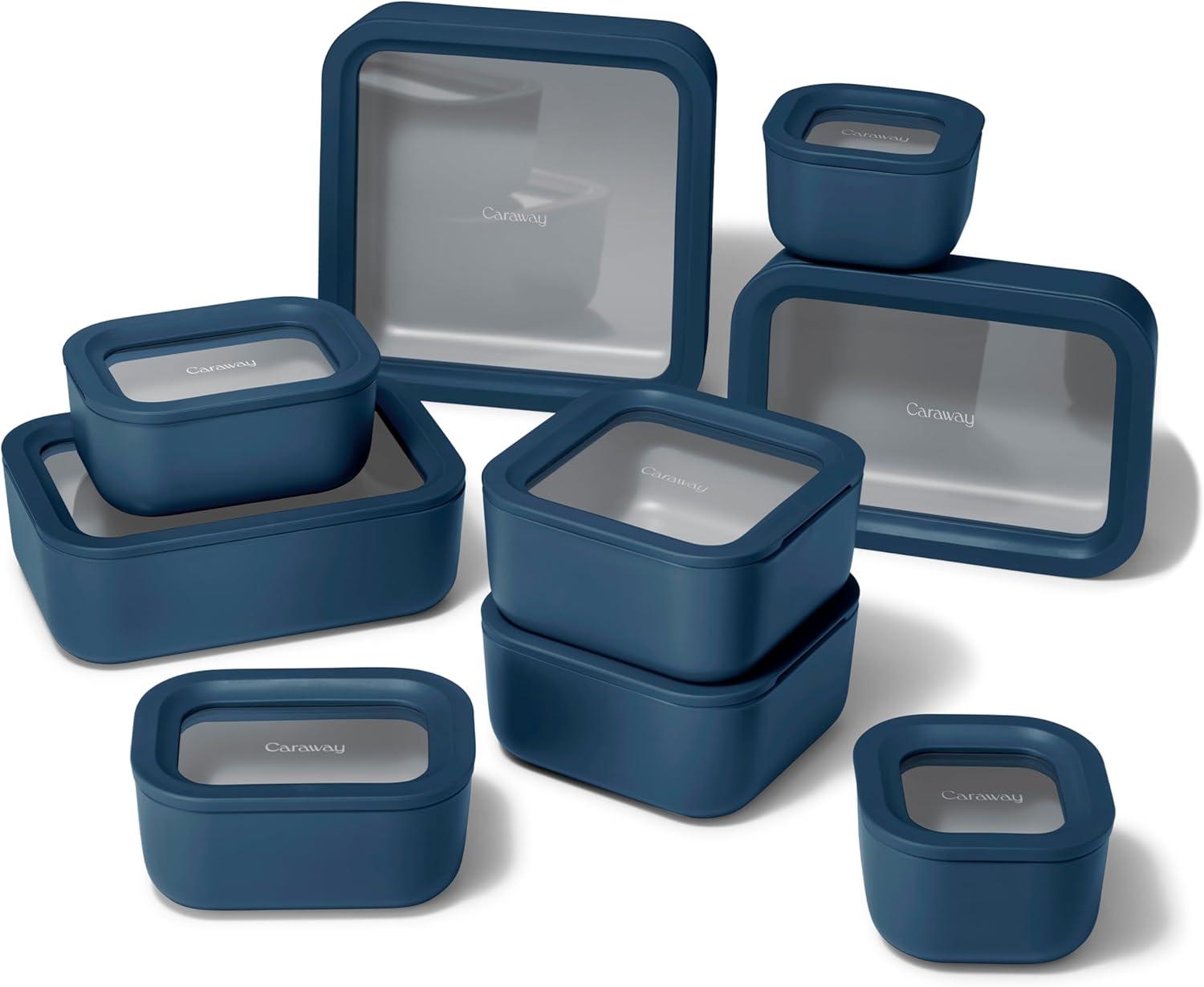 imageCaraway 13pc Glass Food Storage Container Set Easy to Store Non Toxic Lunch Box with Glass Lids Includes Storage Organizer SageNavy