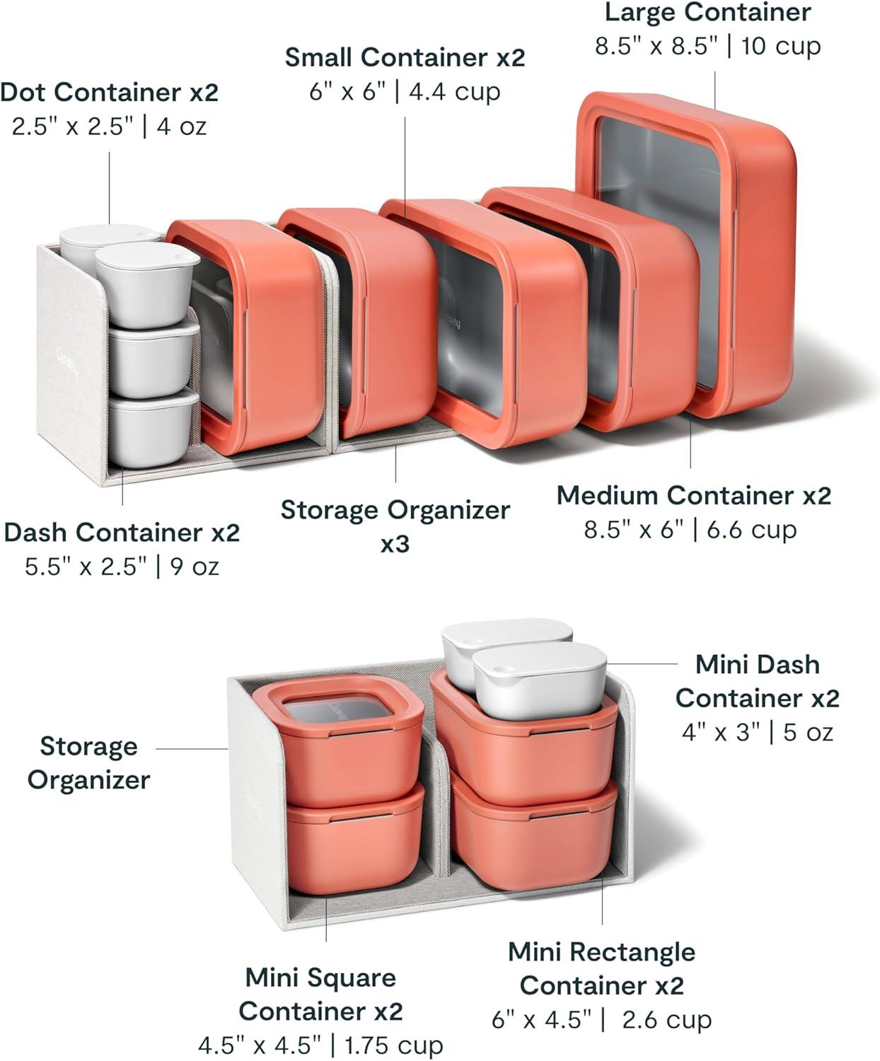 imageCaraway 13pc Glass Food Storage Container Set Easy to Store Non Toxic Lunch Box with Glass Lids Includes Storage Organizer SagePerracotta