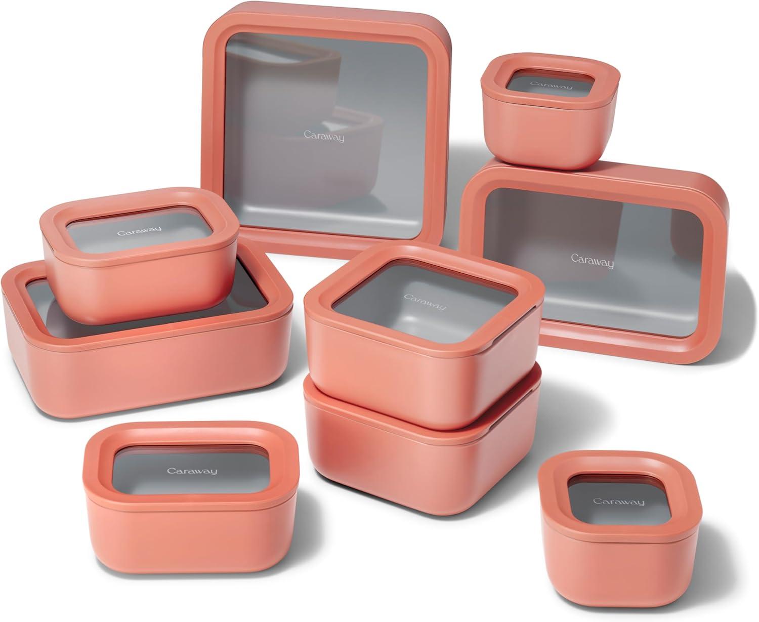 imageCaraway 13pc Glass Food Storage Container Set Easy to Store Non Toxic Lunch Box with Glass Lids Includes Storage Organizer SagePerracotta