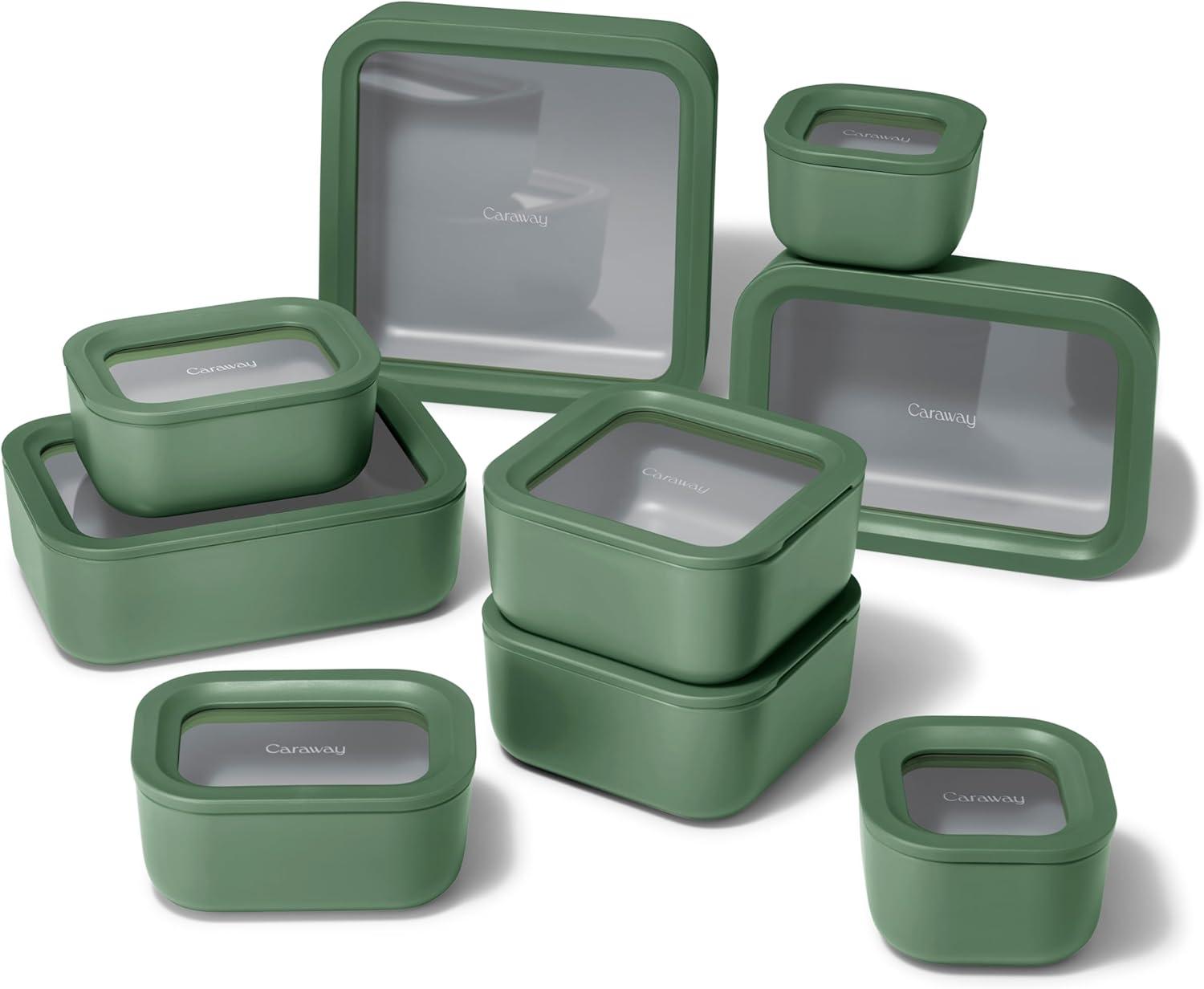 imageCaraway 13pc Glass Food Storage Container Set Easy to Store Non Toxic Lunch Box with Glass Lids Includes Storage Organizer SageSage