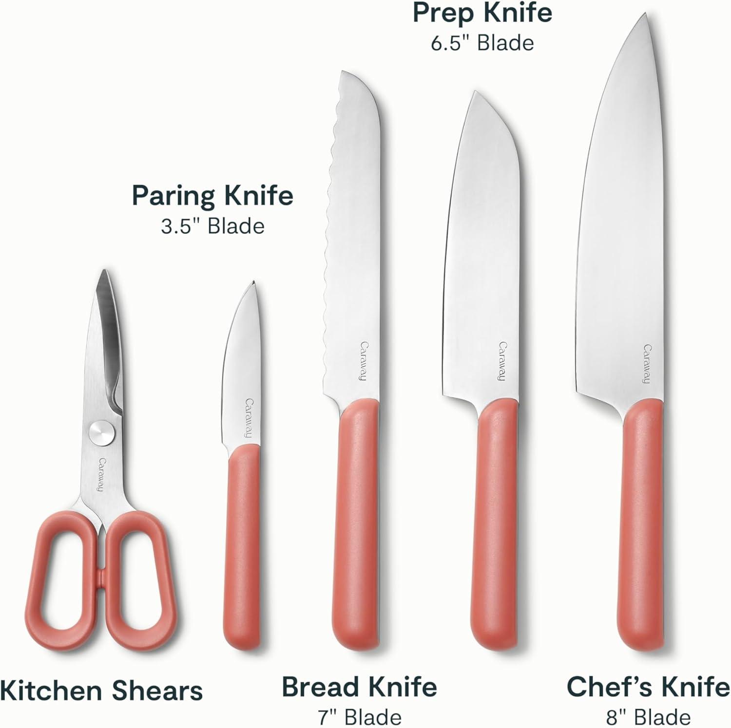 imageCaraway 14Piece Kitchen Prep Set Kitchen Knife Set amp Wooden Utensil Set Made With Premium German Steel Blades amp FSCCertified Birch Wood NonToxic Materials Includes Organizer CreamPerracotta