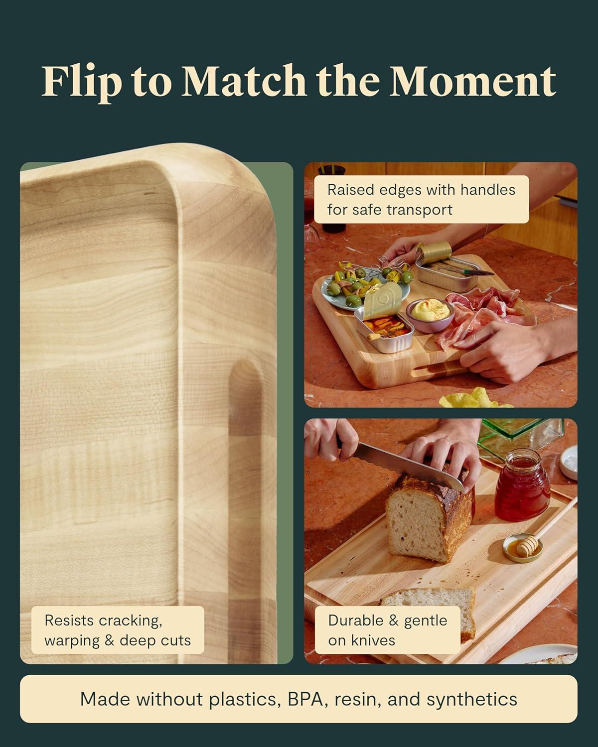 imageCaraway 17 Prep amp Serve Butcher Block Wood Cutting Board for Kitchen Rectangle DualSided Chopping Block for Prep Presentation and Serving MapleWalnut