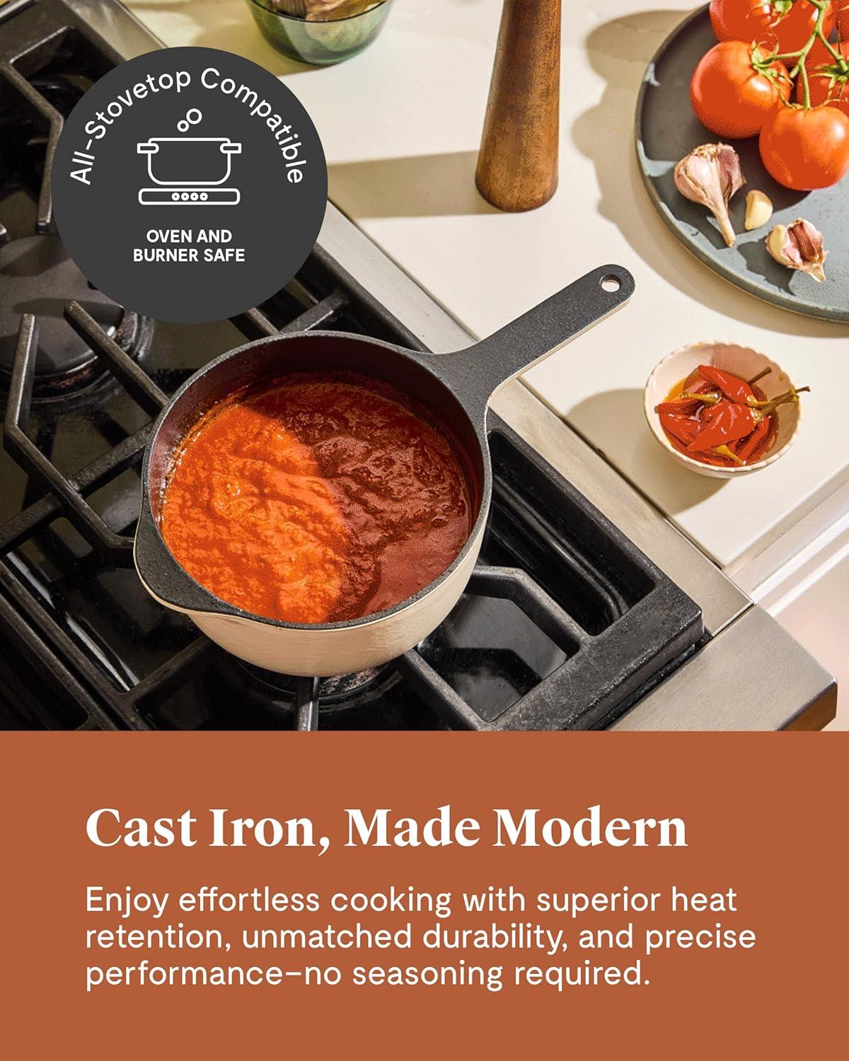 imageCaraway 18 qt Enameled Cast Iron Sauce Pan with Lid Cast Iron Pot for Sauces Grains amp Reductions Safe For Stovetop amp Oven Durable NonToxic amp Easy to Clean Midnight BlueCharcoal