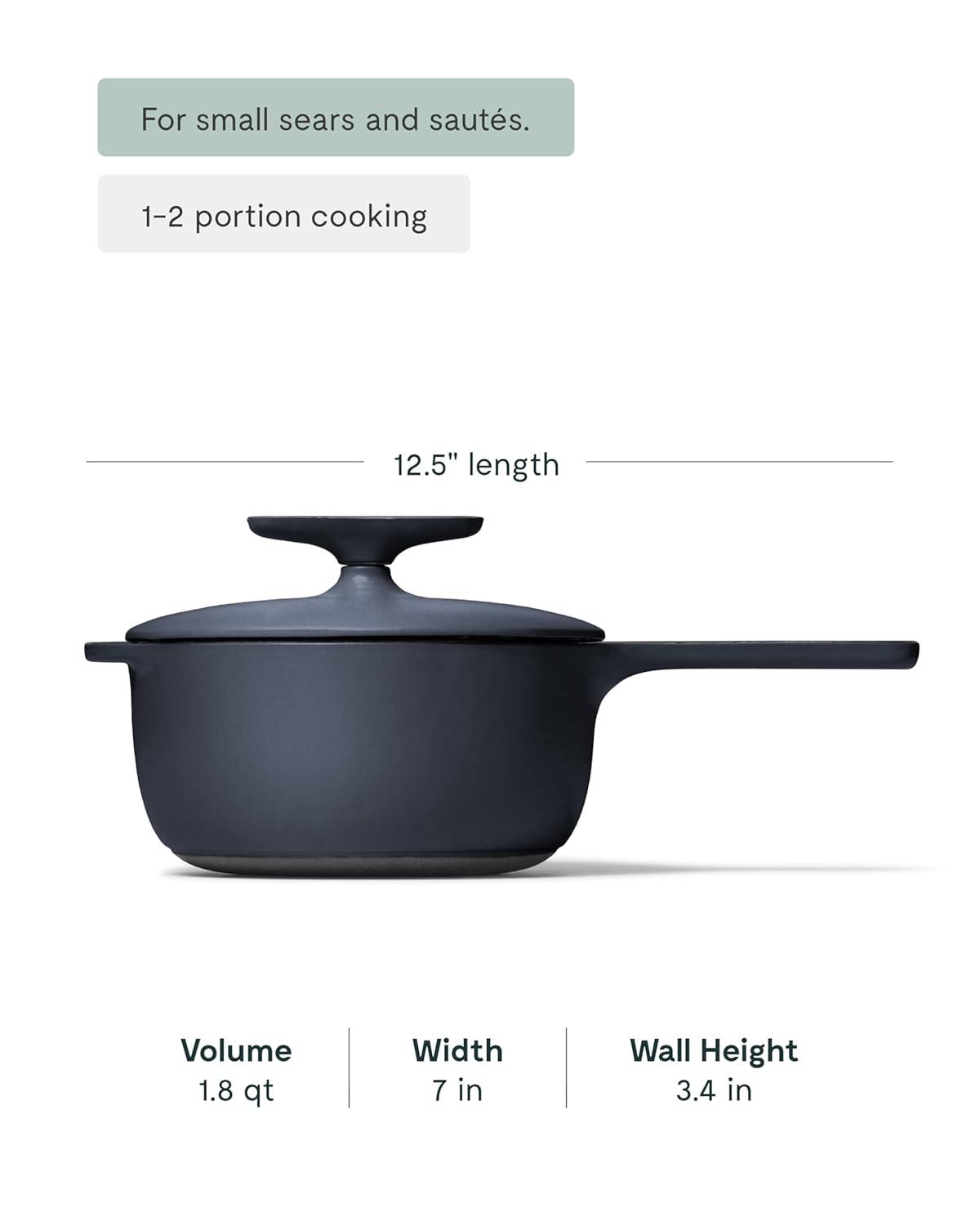 imageCaraway 18 qt Enameled Cast Iron Sauce Pan with Lid Cast Iron Pot for Sauces Grains amp Reductions Safe For Stovetop amp Oven Durable NonToxic amp Easy to Clean Midnight BlueMidnight Blue