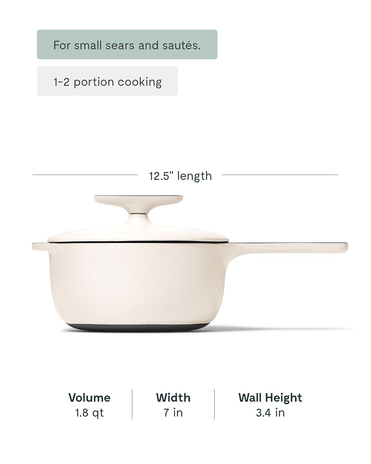 imageCaraway 18 qt Enameled Cast Iron Sauce Pan with Lid Cast Iron Pot for Sauces Grains amp Reductions Safe For Stovetop amp Oven Durable NonToxic amp Easy to Clean Midnight BlueCream
