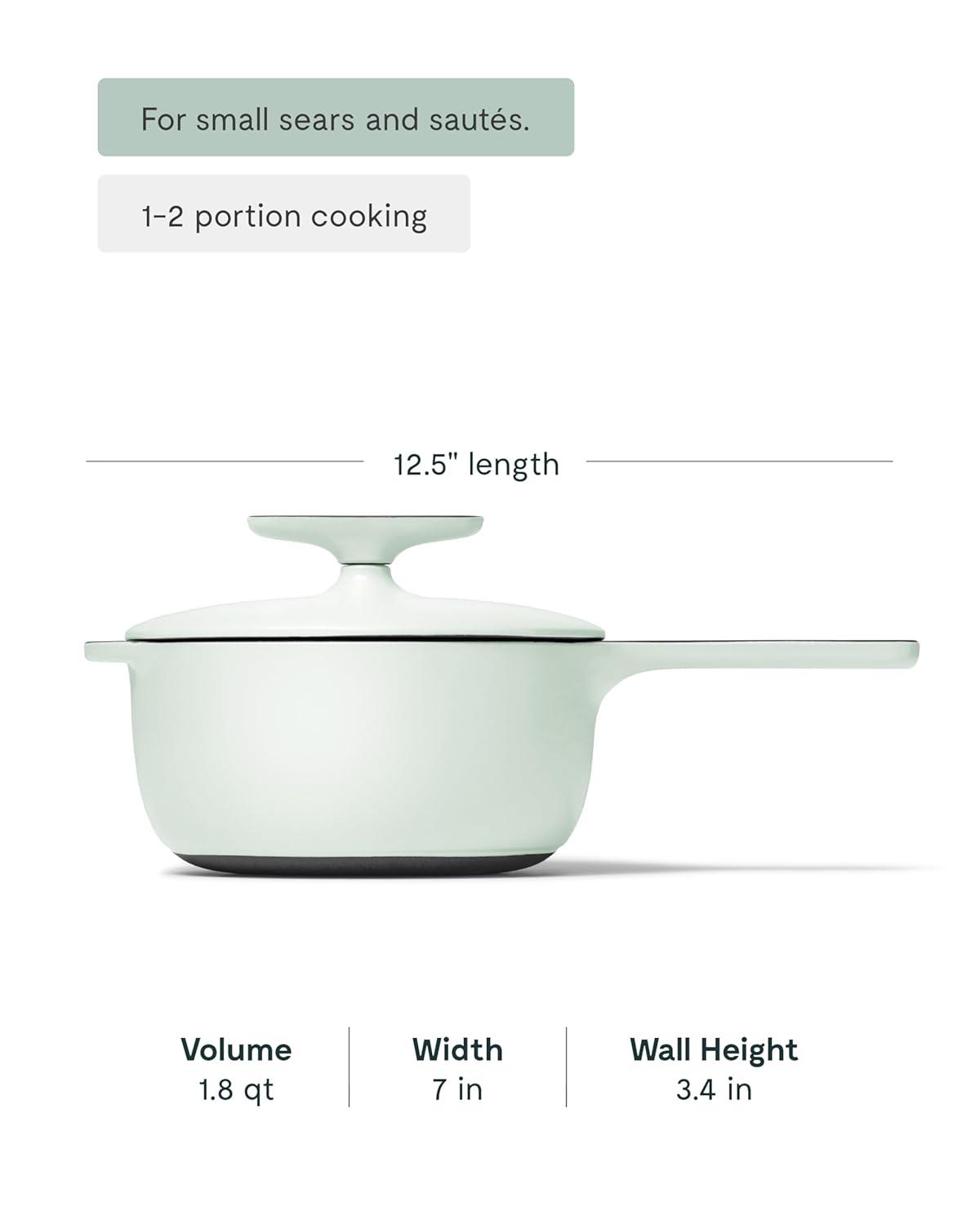imageCaraway 18 qt Enameled Cast Iron Sauce Pan with Lid Cast Iron Pot for Sauces Grains amp Reductions Safe For Stovetop amp Oven Durable NonToxic amp Easy to Clean Midnight BlueLight Mist