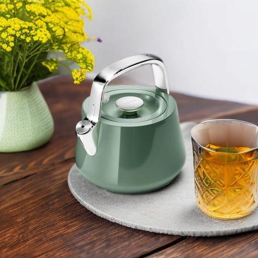 imageCaraway 2 Quart Whistling Tea Kettle Durable Stainless Steel Tea Pot Fast Boiling Stovetop Agnostic NonToxic PTFE amp PFOA Free Includes Pot Holder CreamSage