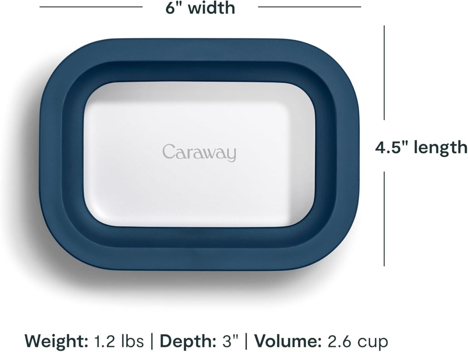 imageCaraway 2pc Glass Food Storage Set 44 Cup Food Containers 2 Ceramic Coated Non Toxic Non Stick Lunch with Lids Dishwasher Oven amp Microwave Safe NavyNavy