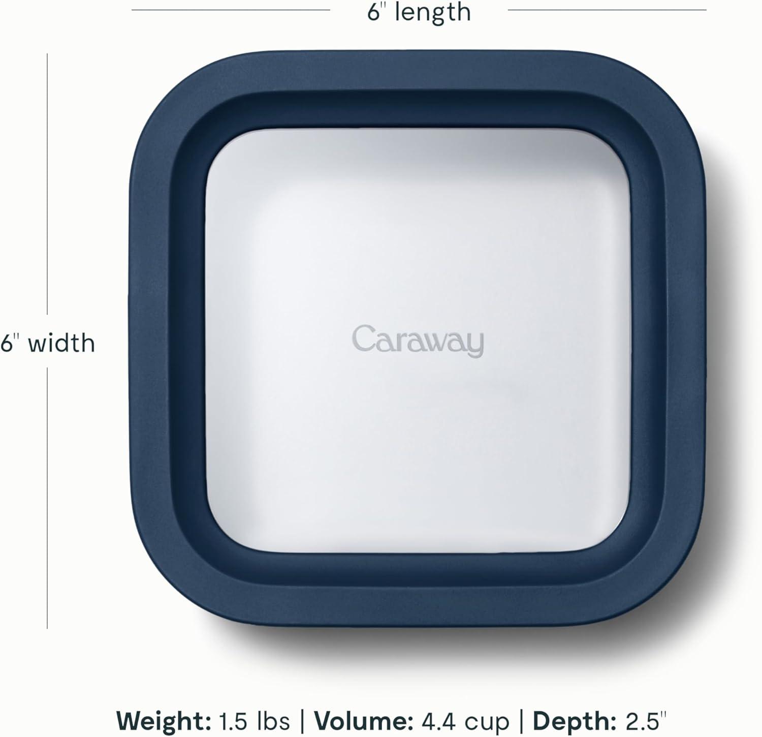 imageCaraway 2pc Glass Food Storage Set 44 Cup Food Containers 2 Ceramic Coated Non Toxic Non Stick Lunch with Lids Dishwasher Oven amp Microwave Safe NavyNavy