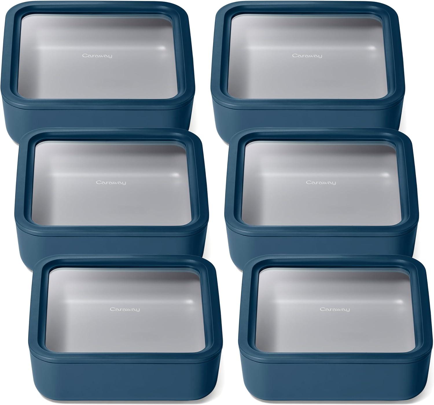 imageCaraway 2pc Glass Food Storage Set 44 Cup Food Containers 2 Ceramic Coated Non Toxic Non Stick Lunch with Lids Dishwasher Oven amp Microwave Safe NavyNavy