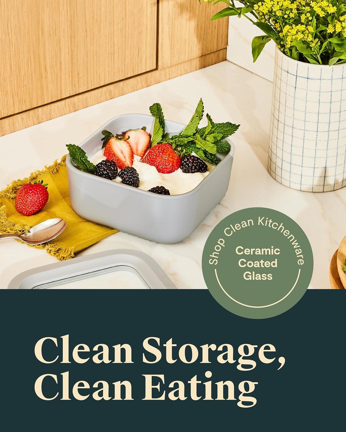imageCaraway 2pc Glass Food Storage Set 44 Cup Food Containers 2 Ceramic Coated Non Toxic Non Stick Lunch with Lids Dishwasher Oven amp Microwave Safe NavyNavy