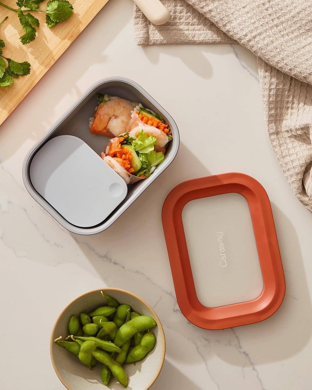 imageCaraway 2pc Glass Food Storage Set 44 Cup Food Containers 2 Ceramic Coated Non Toxic Non Stick Lunch with Lids Dishwasher Oven amp Microwave Safe NavyNavy