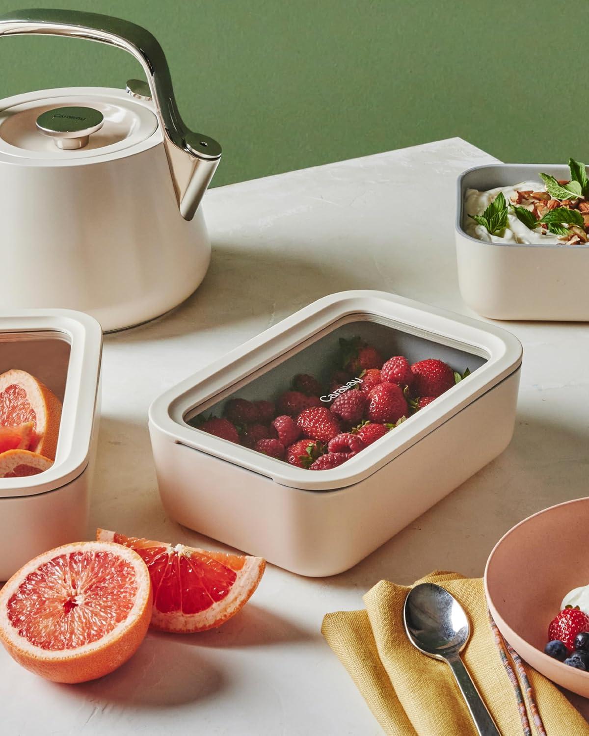 imageCaraway 2pc Glass Food Storage Set 44 Cup Food Containers 2 Ceramic Coated Non Toxic Non Stick Lunch with Lids Dishwasher Oven amp Microwave Safe NavyNavy