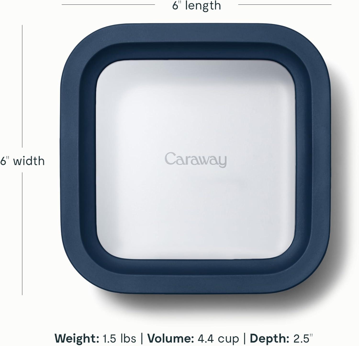 imageCaraway 2pc Glass Food Storage Set 44 Cup Food Containers 2 Ceramic Coated Non Toxic Non Stick Lunch with Lids Dishwasher Oven amp Microwave Safe NavyNavy