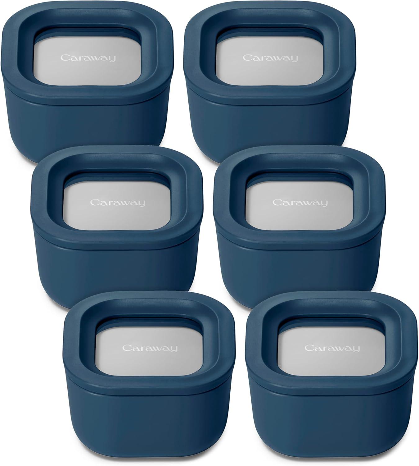 imageCaraway 2pc Glass Food Storage Set 44 Cup Food Containers 2 Ceramic Coated Non Toxic Non Stick Lunch with Lids Dishwasher Oven amp Microwave Safe NavyNavy