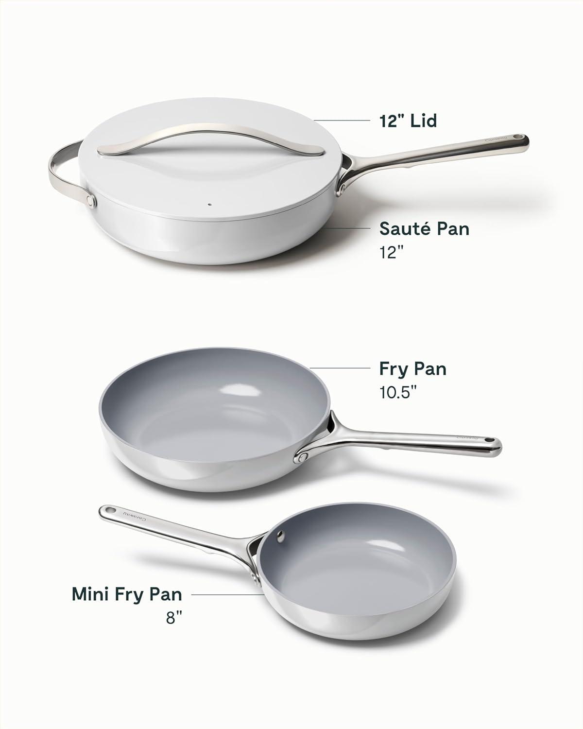 imageCaraway 4Piece Fry Pan Set NonStick Frying Pans 105 amp 8 amp NonStick Saut Pan Non Toxic PTFE amp PFOA Free Oven Safe amp Compatible with All Stovetops Gas Electric amp Induction CreamGray