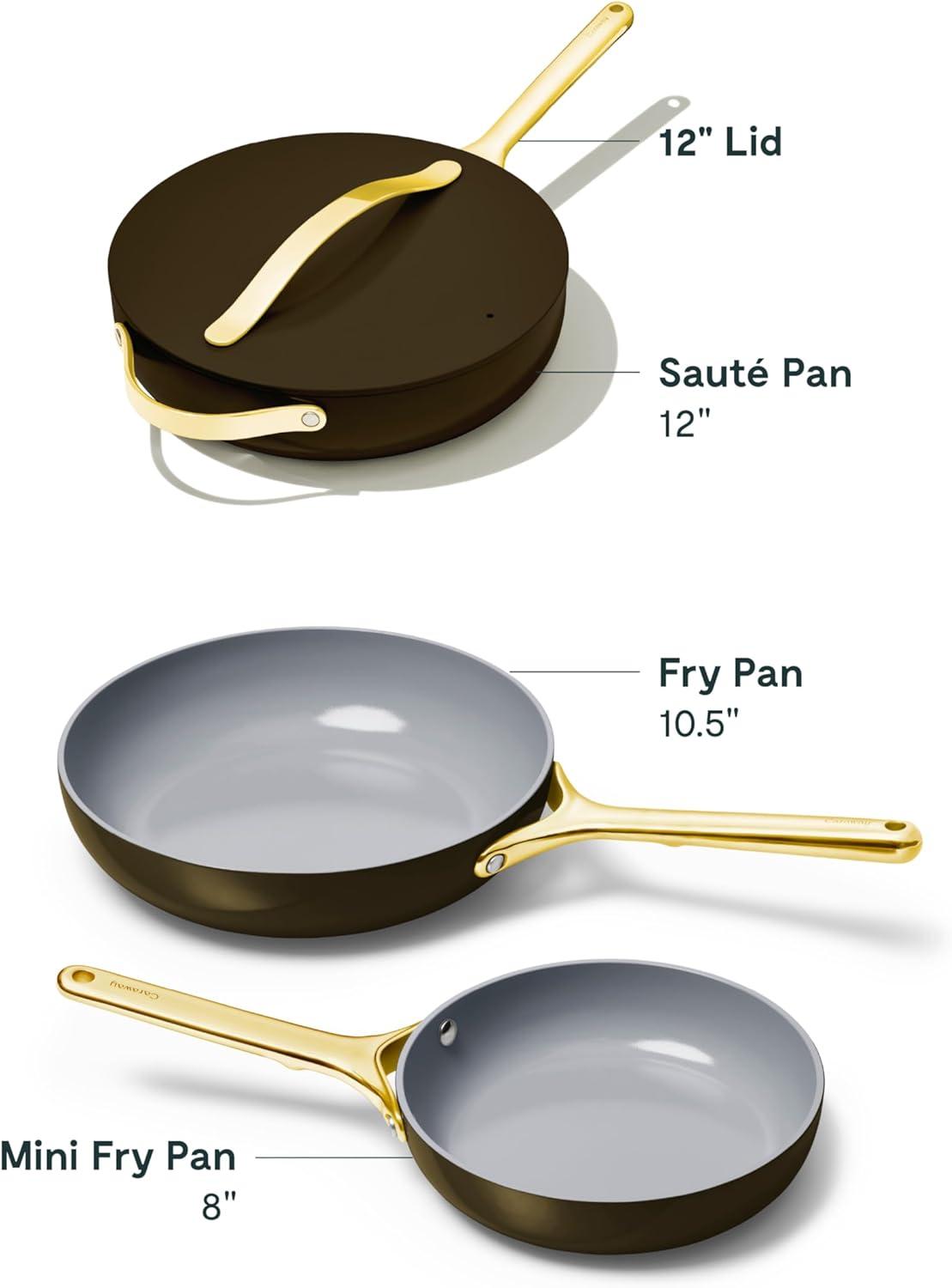 imageCaraway 4Piece Fry Pan Set NonStick Frying Pans 105 amp 8 amp NonStick Saut Pan Non Toxic PTFE amp PFOA Free Oven Safe amp Compatible with All Stovetops Gas Electric amp Induction CreamBlack