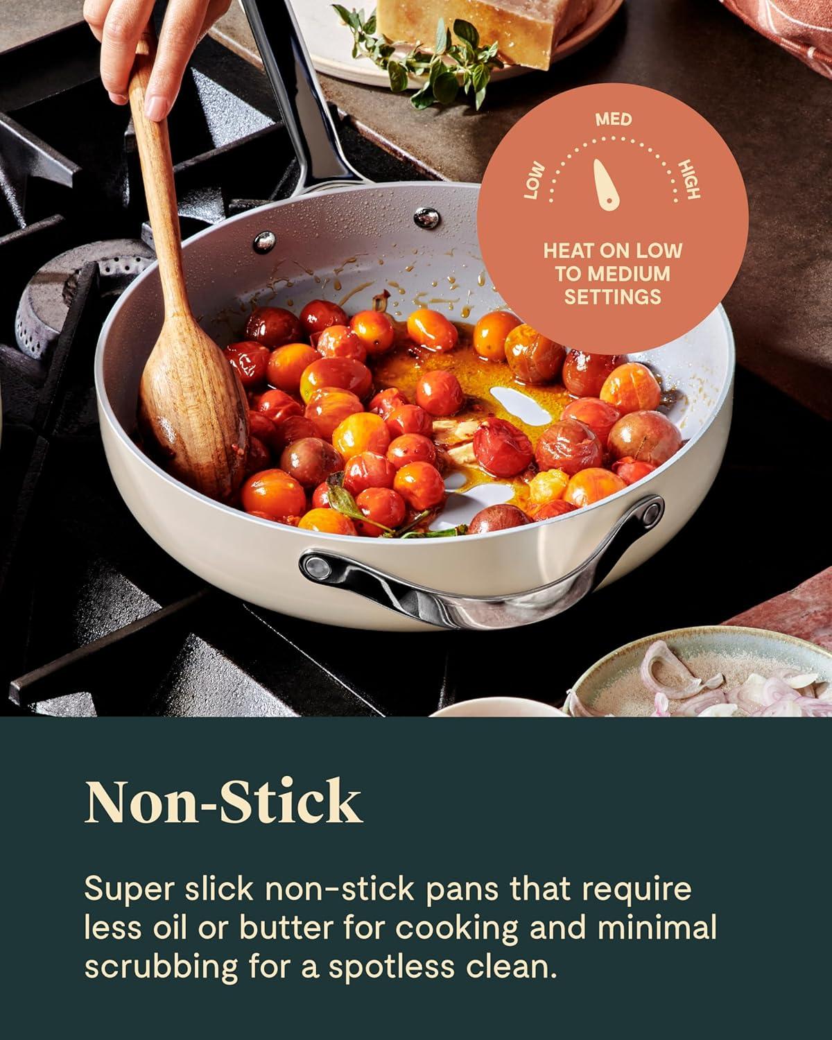 imageCaraway 4Piece Fry Pan Set NonStick Frying Pans 105 amp 8 amp NonStick Saut Pan Non Toxic PTFE amp PFOA Free Oven Safe amp Compatible with All Stovetops Gas Electric amp Induction CreamMarigold