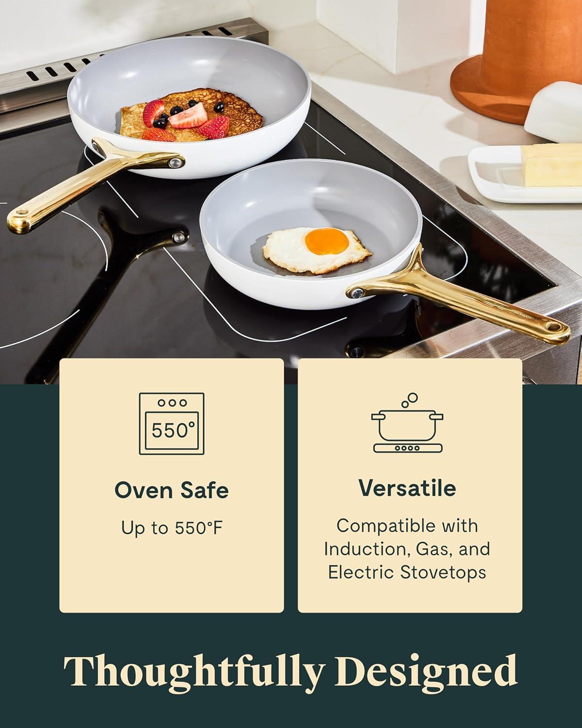 imageCaraway 4Piece Fry Pan Set NonStick Frying Pans 105 amp 8 amp NonStick Saut Pan Non Toxic PTFE amp PFOA Free Oven Safe amp Compatible with All Stovetops Gas Electric amp Induction CreamMarigold