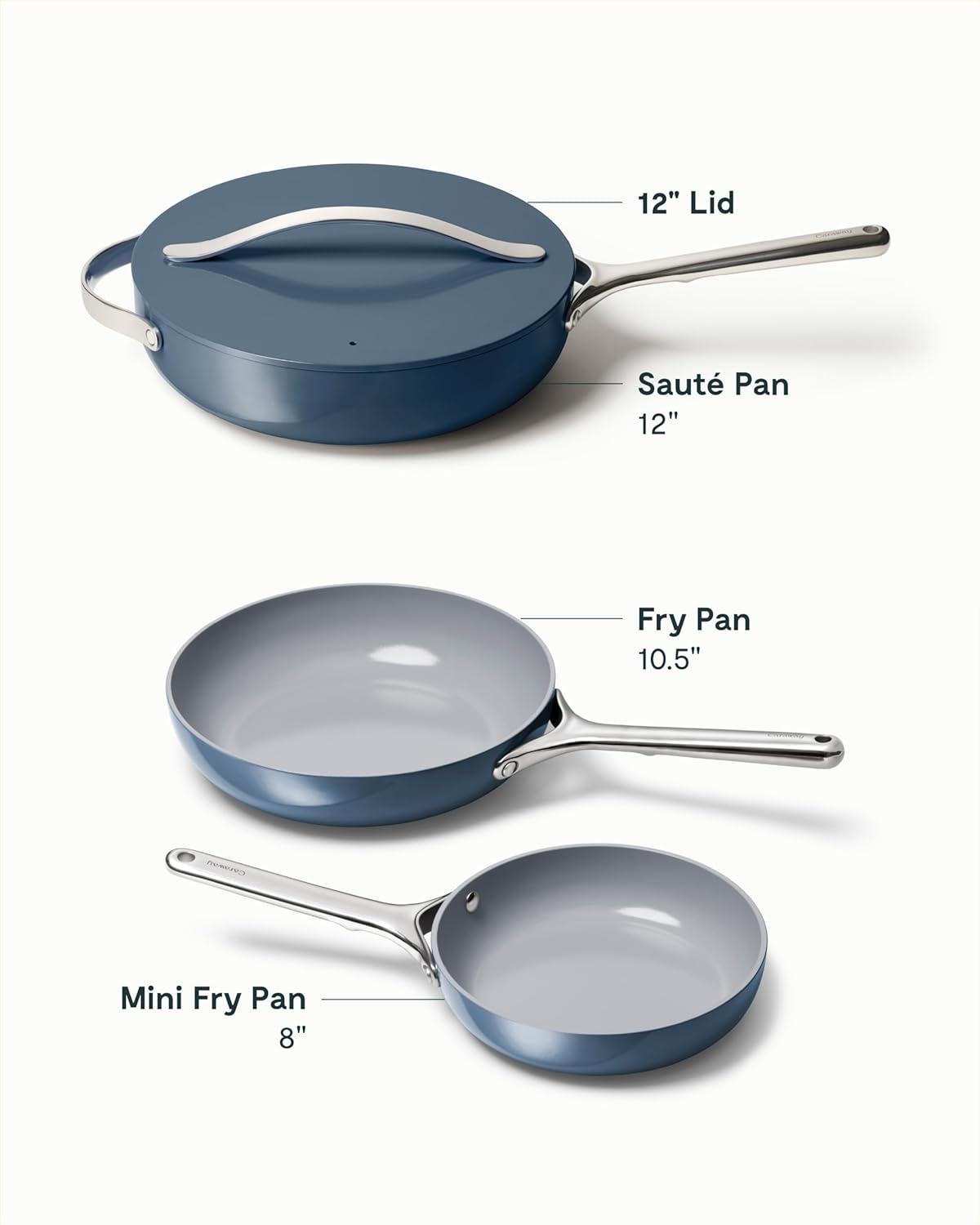 imageCaraway 4Piece Fry Pan Set NonStick Frying Pans 105 amp 8 amp NonStick Saut Pan Non Toxic PTFE amp PFOA Free Oven Safe amp Compatible with All Stovetops Gas Electric amp Induction CreamNavy