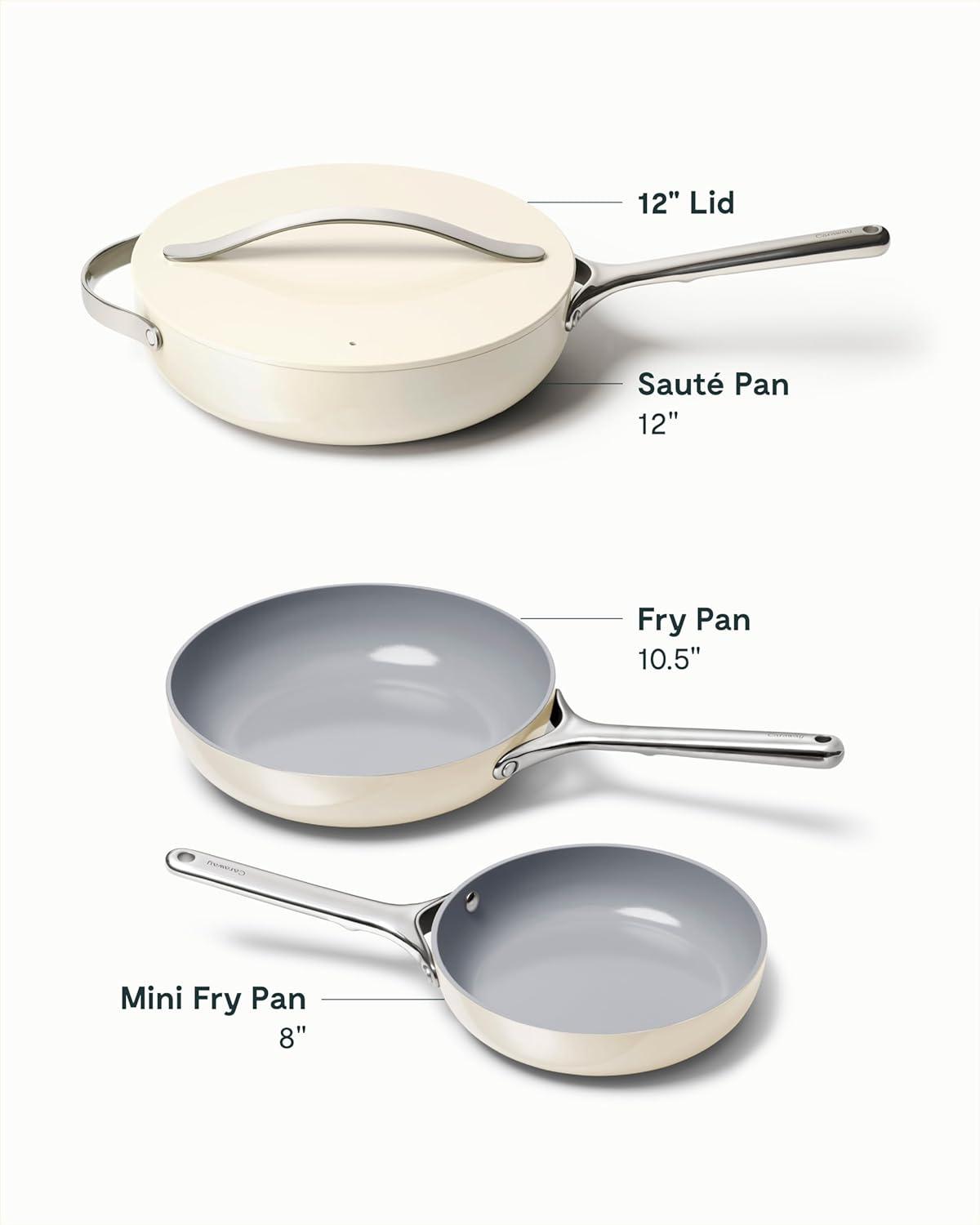 imageCaraway 4Piece Fry Pan Set NonStick Frying Pans 105 amp 8 amp NonStick Saut Pan Non Toxic PTFE amp PFOA Free Oven Safe amp Compatible with All Stovetops Gas Electric amp Induction CreamCream