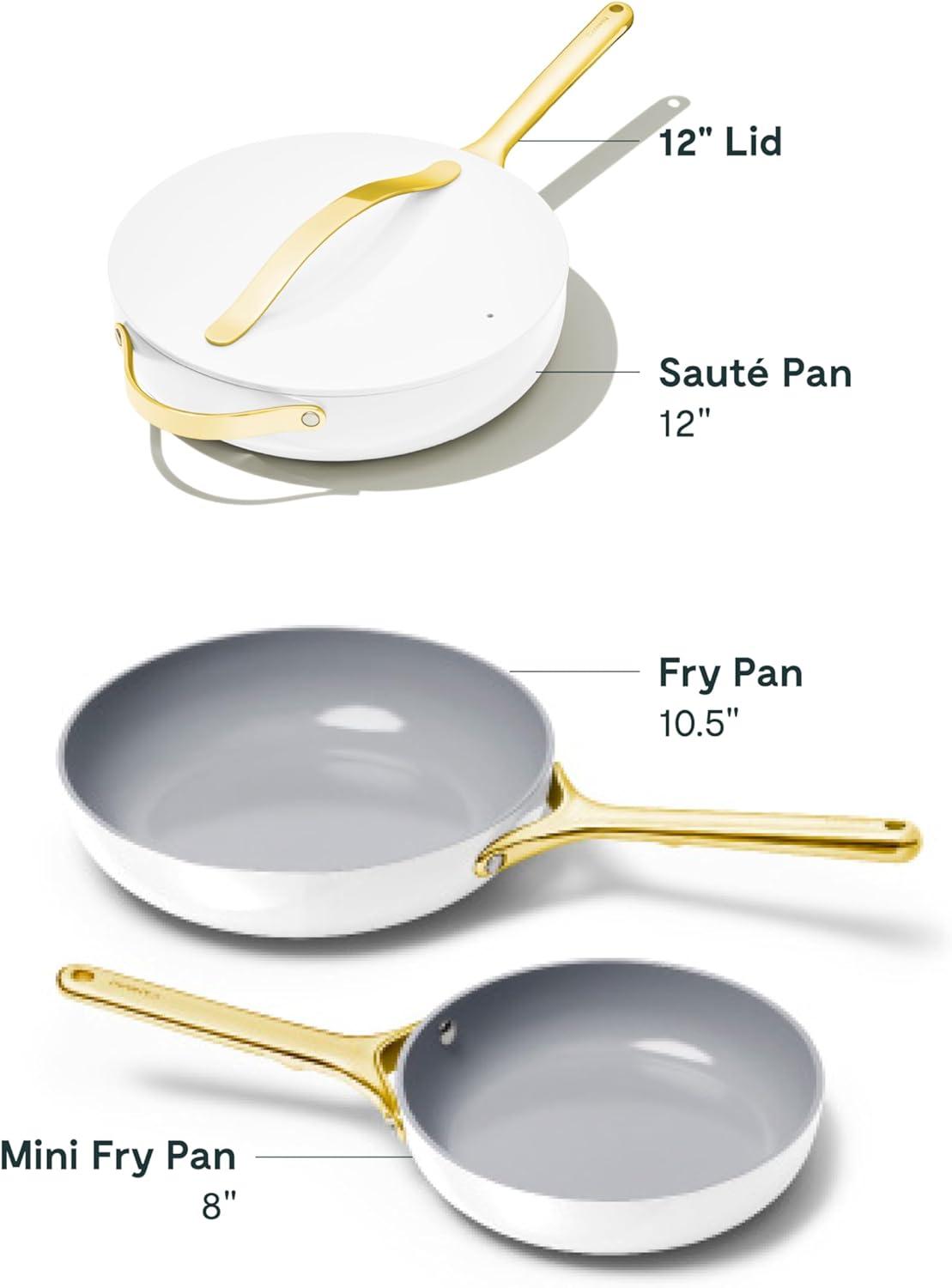 imageCaraway 4Piece Fry Pan Set NonStick Frying Pans 105 amp 8 amp NonStick Saut Pan Non Toxic PTFE amp PFOA Free Oven Safe amp Compatible with All Stovetops Gas Electric amp Induction CreamWhite