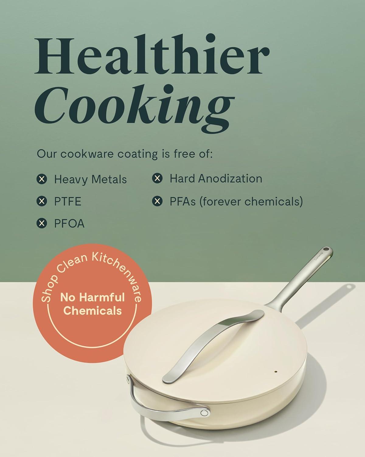 imageCaraway 4Piece Fry Pan Set NonStick Frying Pans 105 amp 8 amp NonStick Saut Pan Non Toxic PTFE amp PFOA Free Oven Safe amp Compatible with All Stovetops Gas Electric amp Induction CreamGray