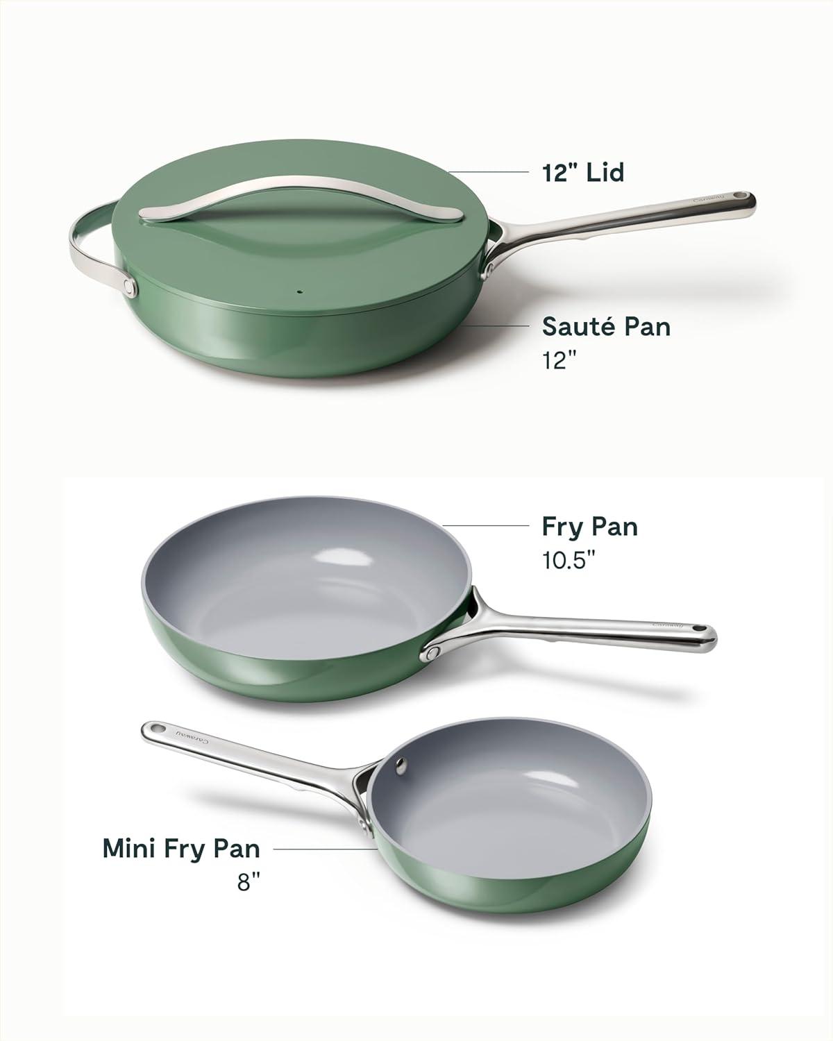 imageCaraway 4Piece Fry Pan Set NonStick Frying Pans 105 amp 8 amp NonStick Saut Pan Non Toxic PTFE amp PFOA Free Oven Safe amp Compatible with All Stovetops Gas Electric amp Induction CreamSage