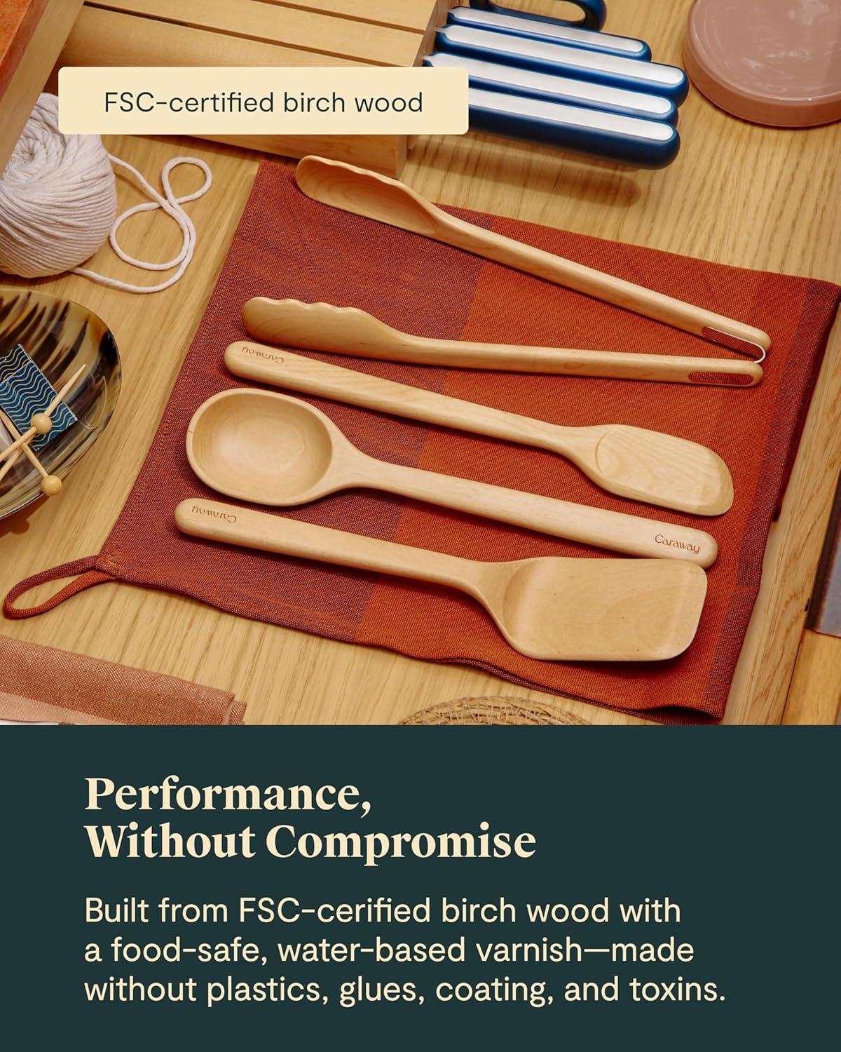 imageCaraway 4Piece Mini Wooden Kitchen Utensils Set for Cooking Serving and Plating Includes Mini Spoon Scraper Spatula and Tongs