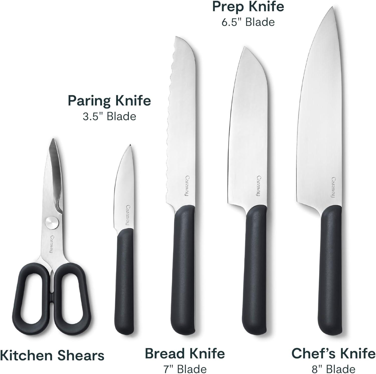 imageCaraway 5 Piece Knife Set Premium German Steel Blade Kitchen Knives Ergonomic Handles No Microplastics CreamCharcoal